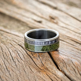 "RAPTOR" - MOSS WITH GREY BIRCH WOOD WEDDING BAND-3