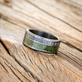 "RAPTOR" - MOSS WITH GREY BIRCH WOOD WEDDING BAND-2