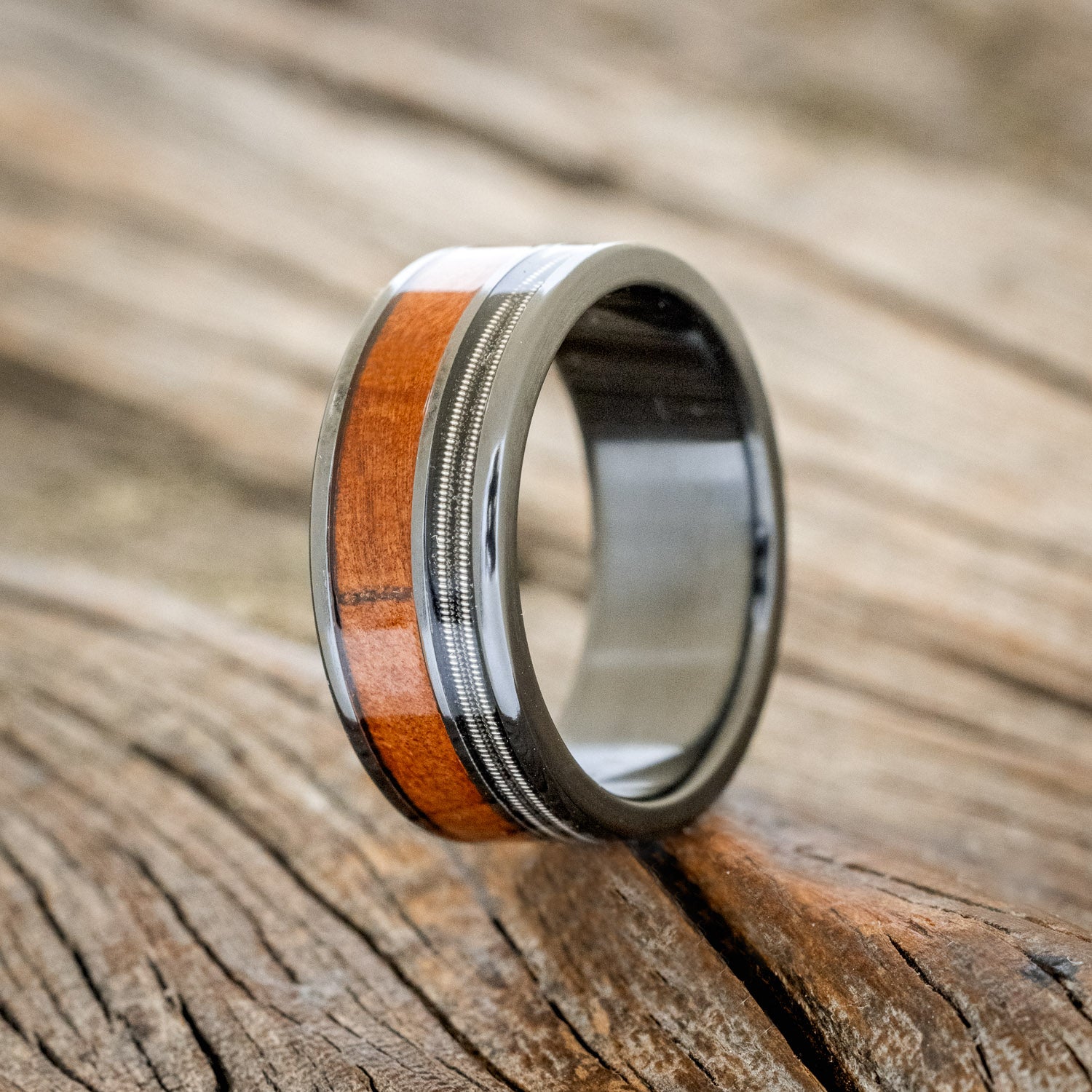 "RAPTOR" - GUITAR STRING & REDWOOD WEDDING BAND-10