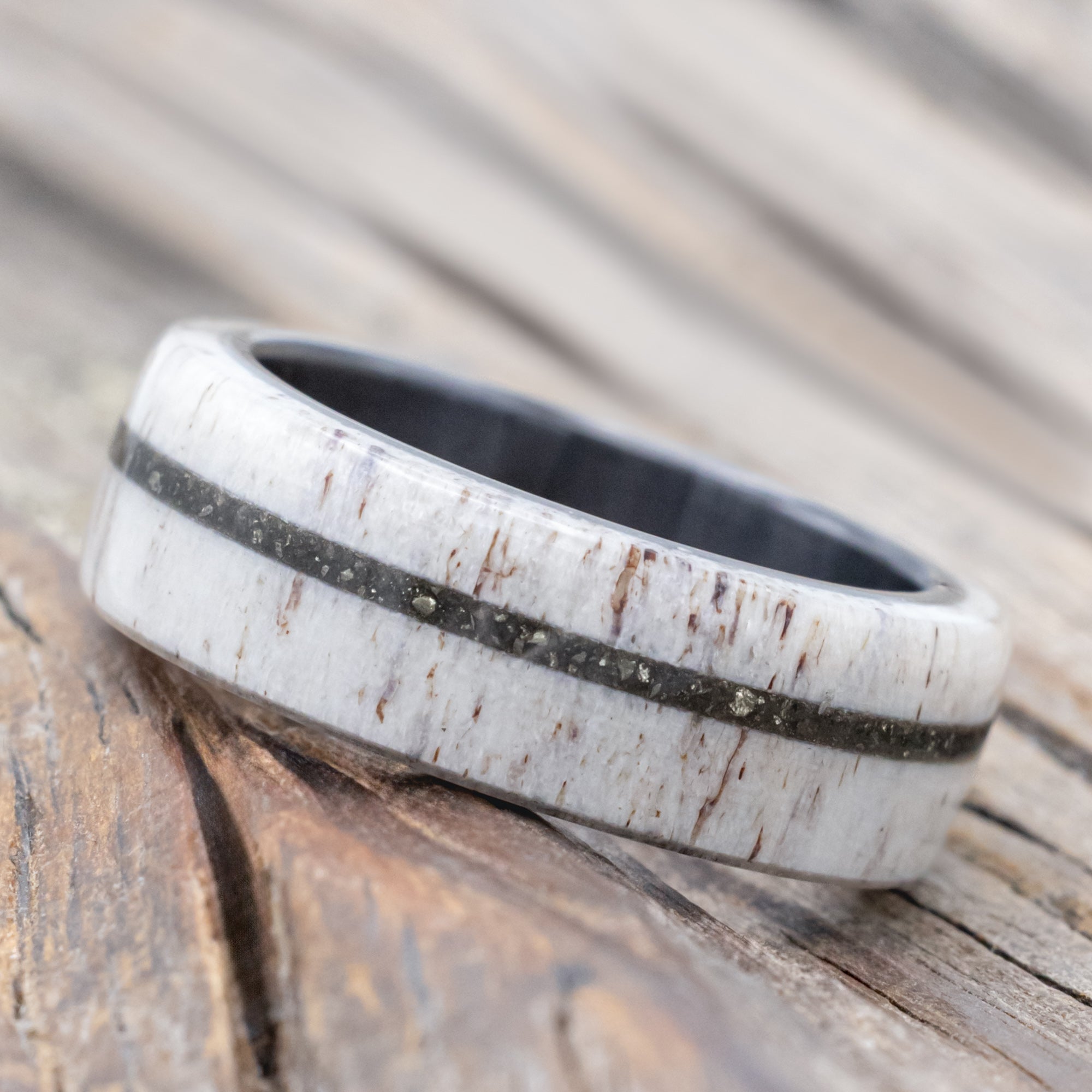 "Remmy" - Antler & Pyrite Wedding Band-Staghead Designs