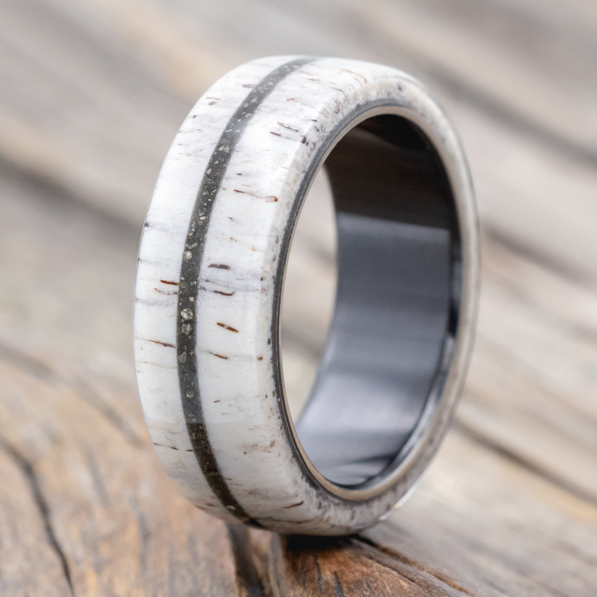"Remmy" - Antler & Pyrite Wedding Band-Staghead Designs