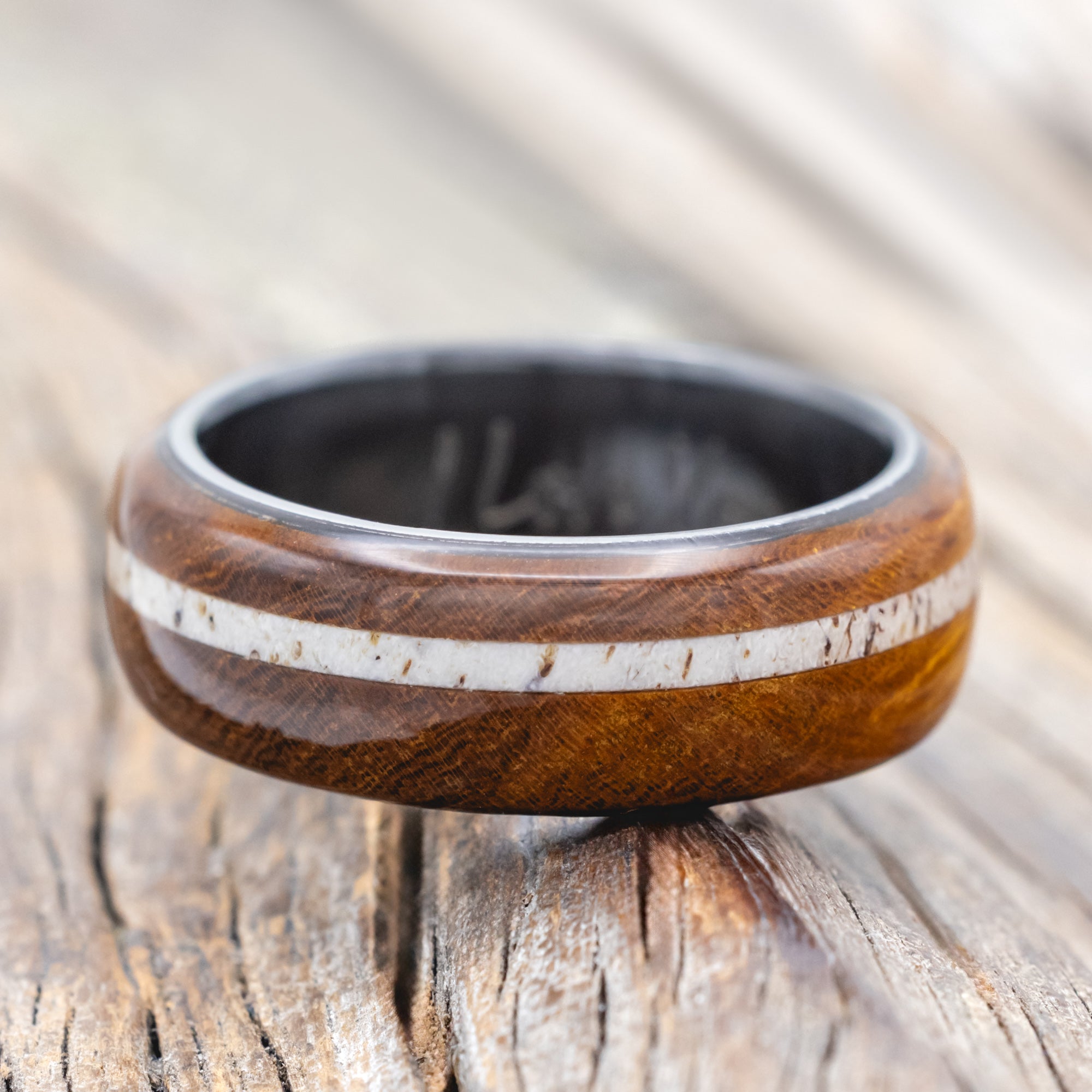 "REMMY" - IRONWOOD & ANTLER WEDDING BAND-Staghead Designs