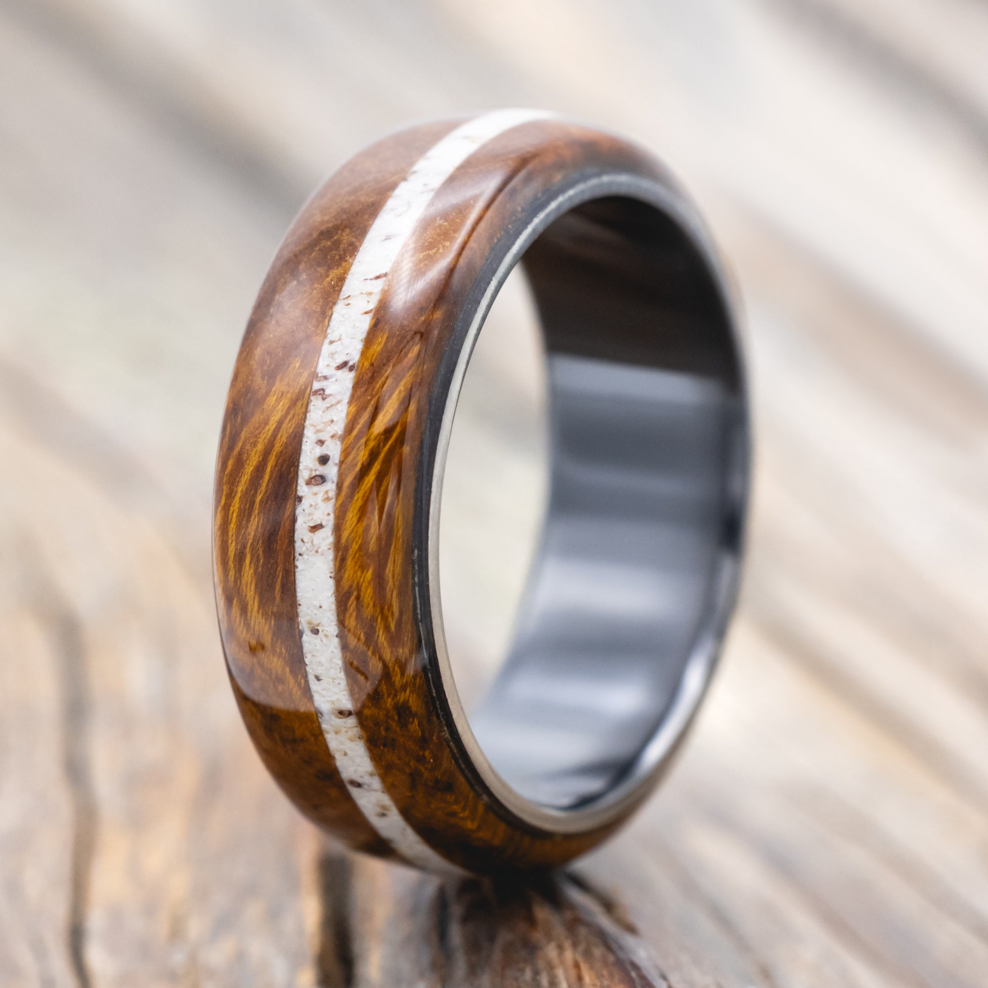 "REMMY" - IRONWOOD & ANTLER WEDDING BAND-Staghead Designs
