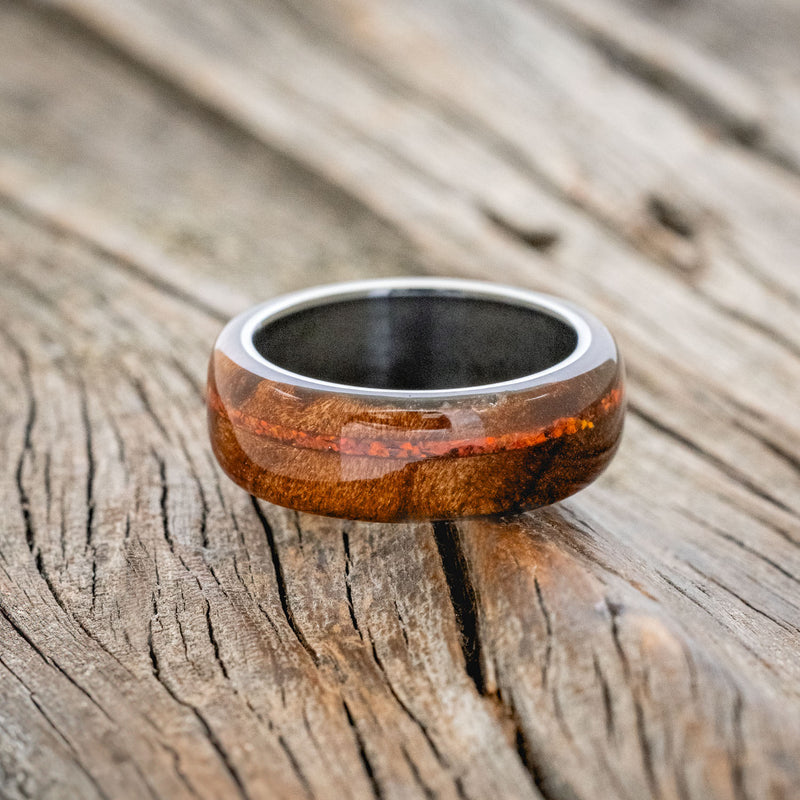 "REMMY" - REDWOOD & RED OPAL WEDDING BAND-3