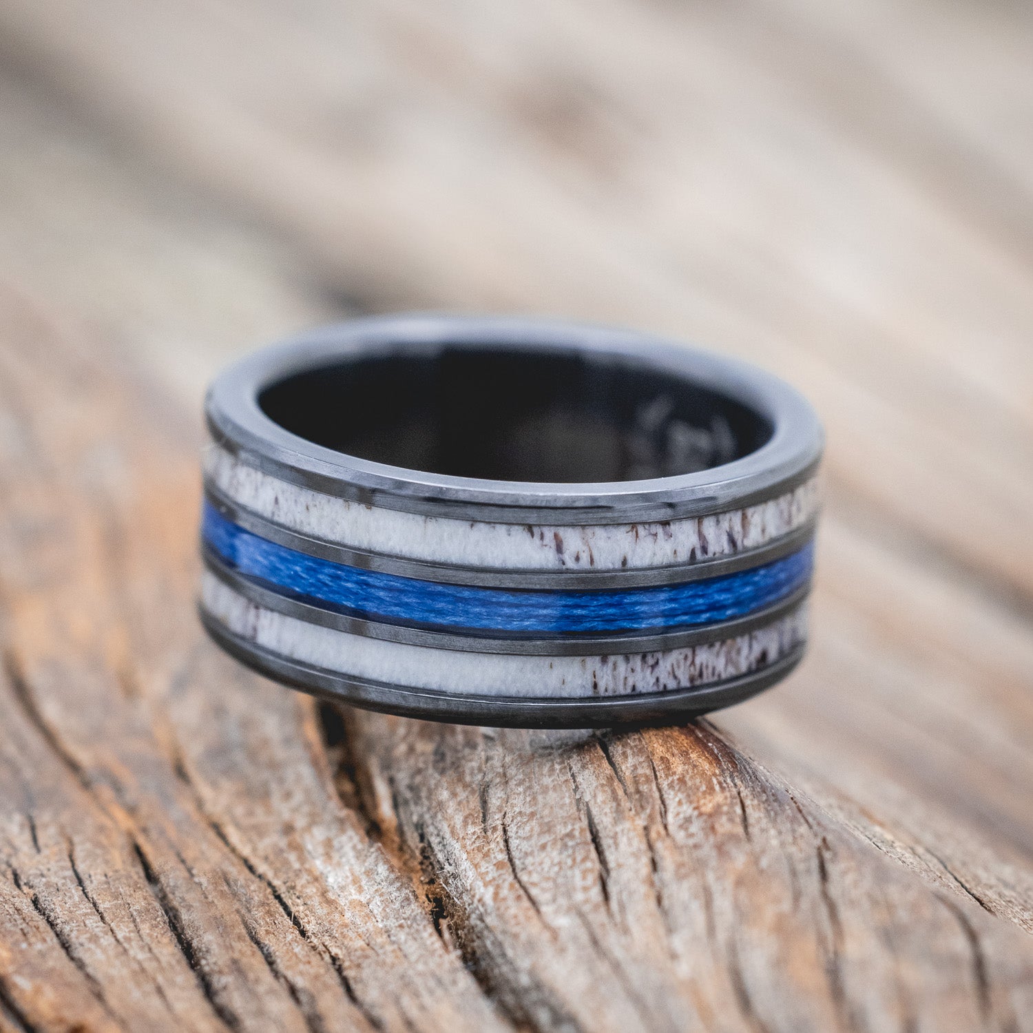 "RIO" - ANTLER & BLUE FISHING LINE WEDDING BAND-Staghead Designs