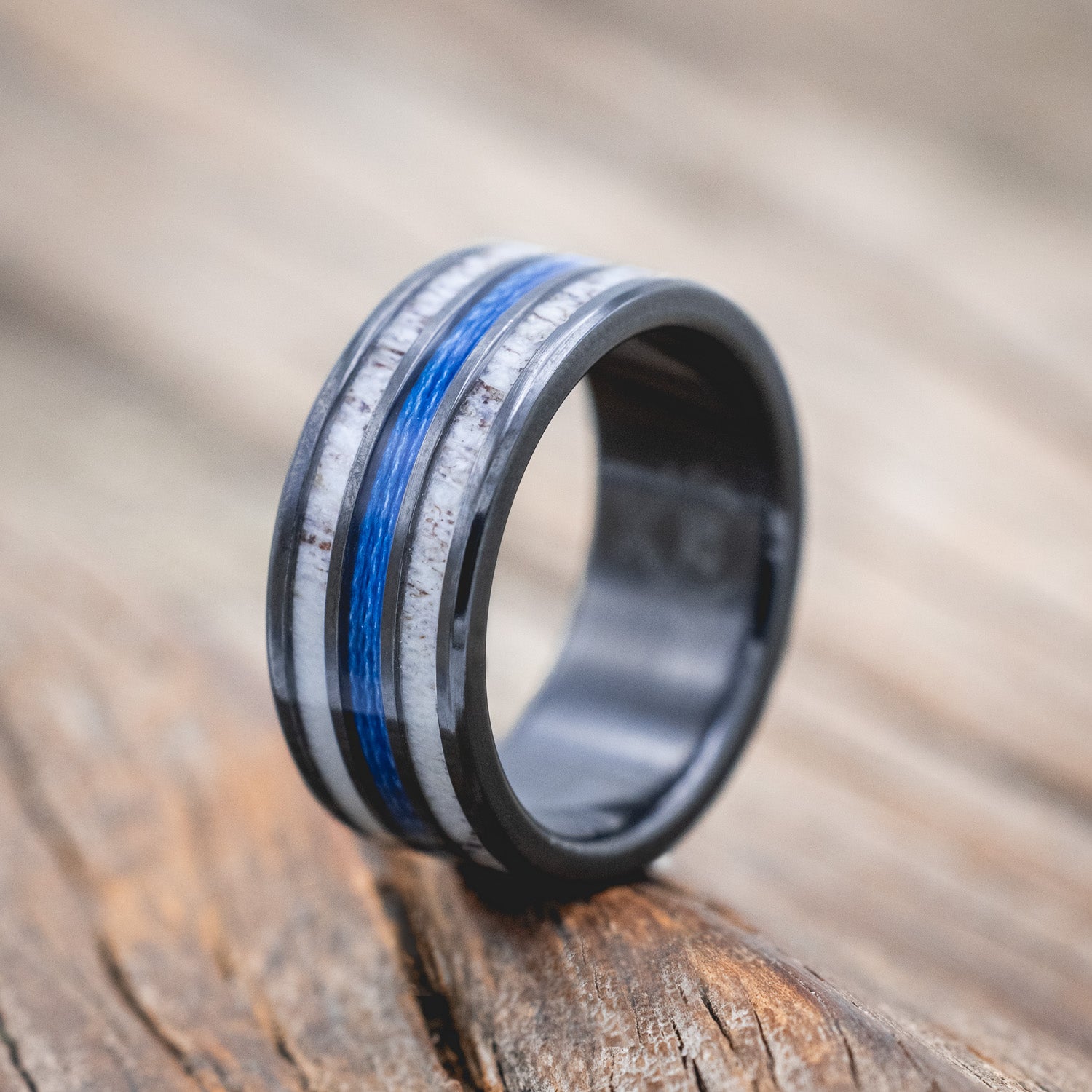 "RIO" - ANTLER & BLUE FISHING LINE WEDDING BAND-Staghead Designs