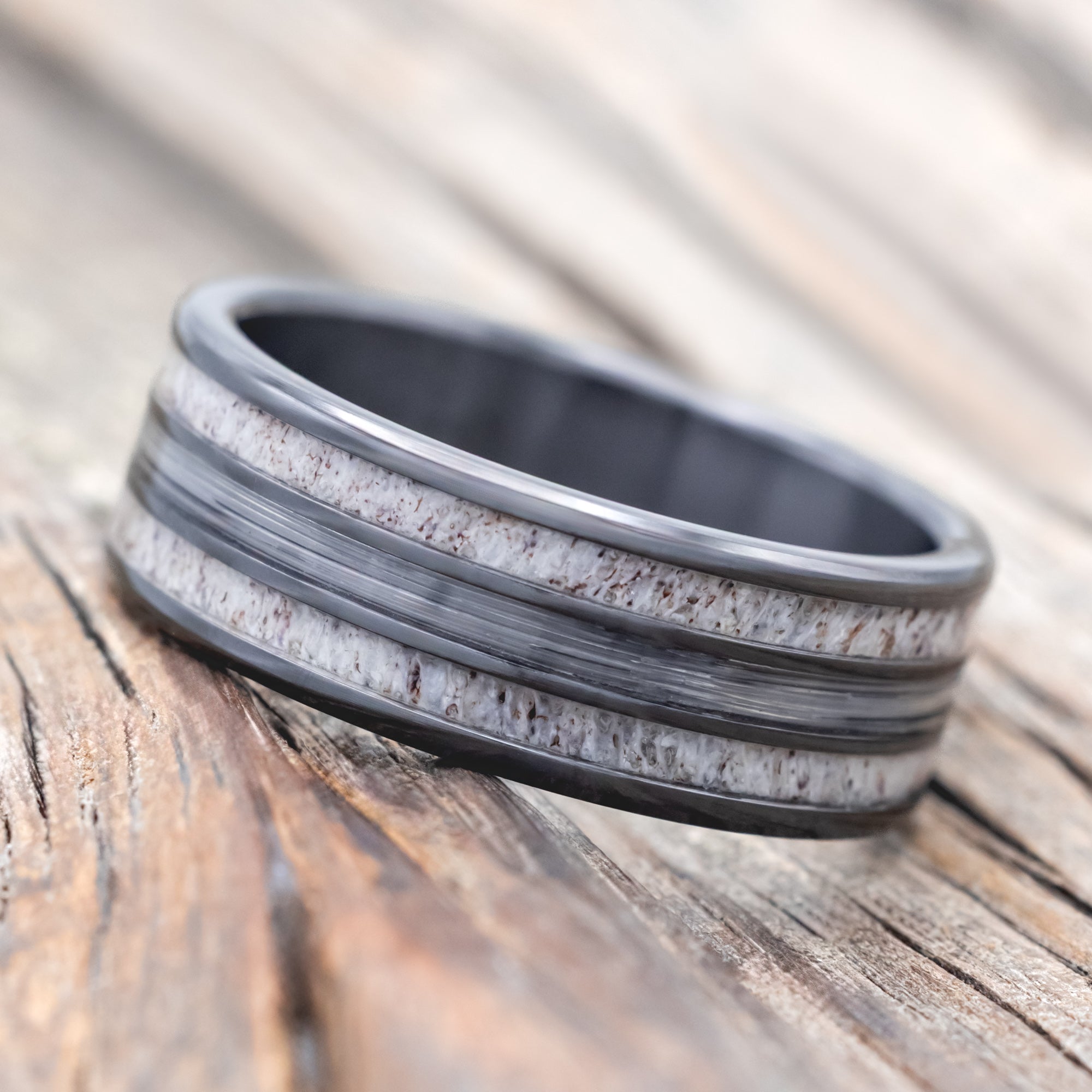 "RIO" - ANTLER & FISHING LINE WEDDING BAND-Staghead Designs