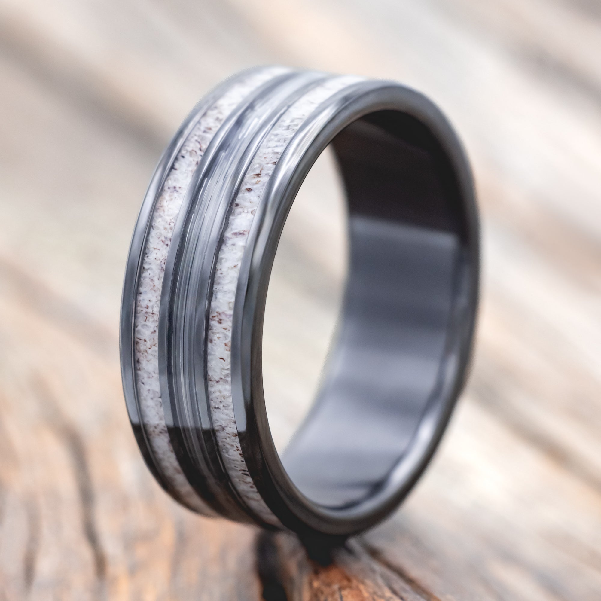 "RIO" - ANTLER & FISHING LINE WEDDING BAND-Staghead Designs