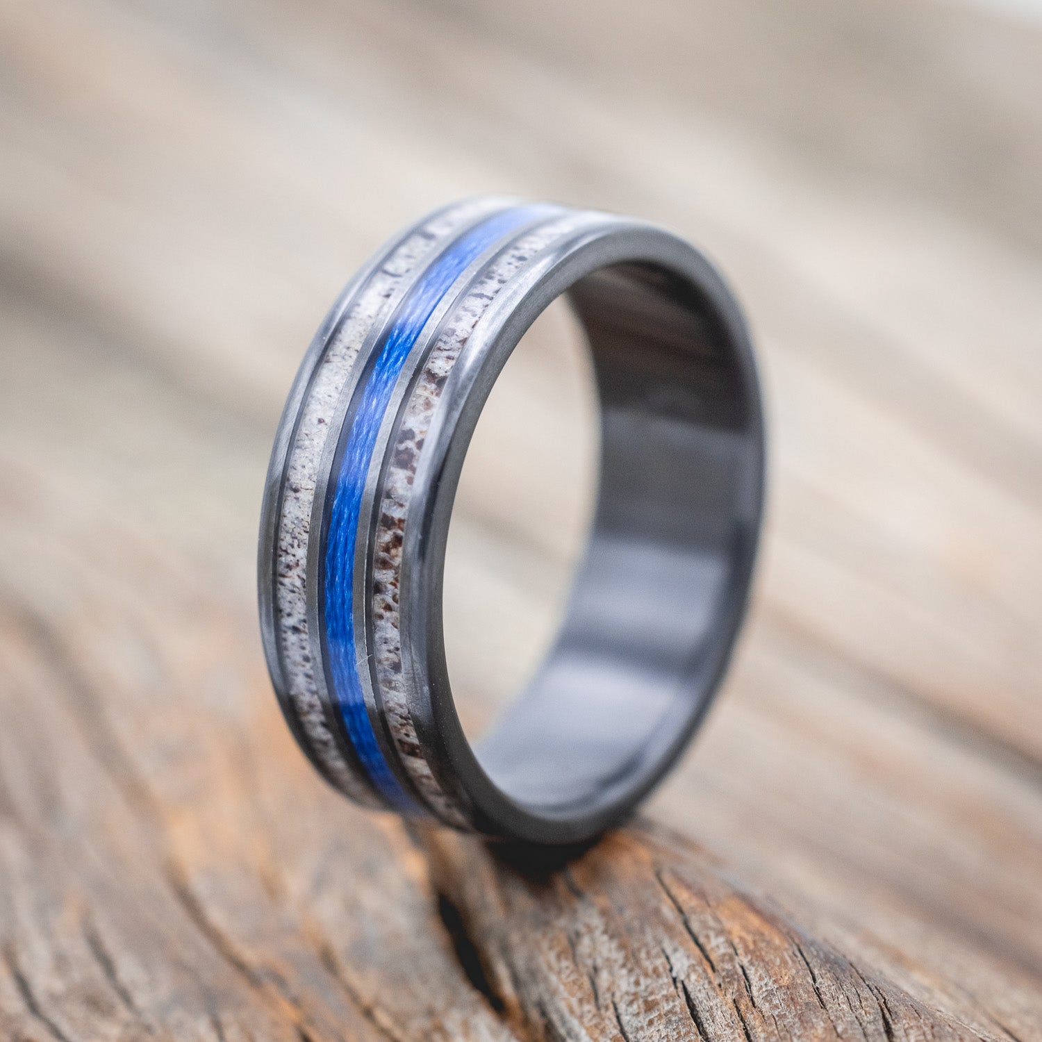 "RIO" - ANTLER & BLUE FISHING LINE WEDDING BAND-Staghead Designs