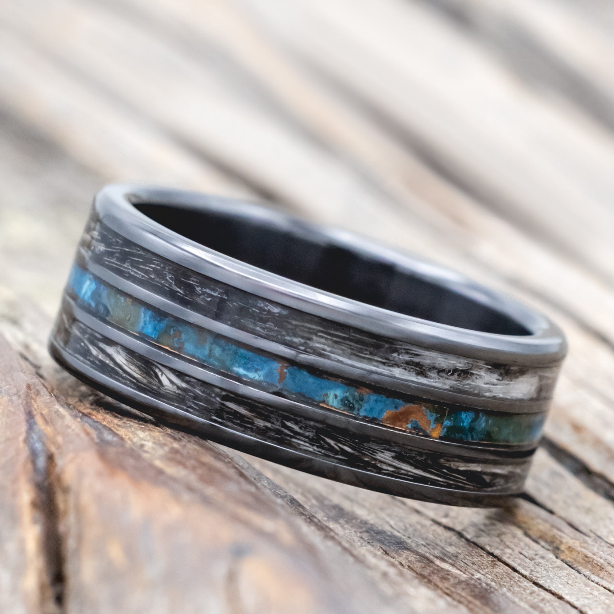 "RIO" - PATINA COPPER & DUCK FEATHER WEDDING BAND-Staghead Designs