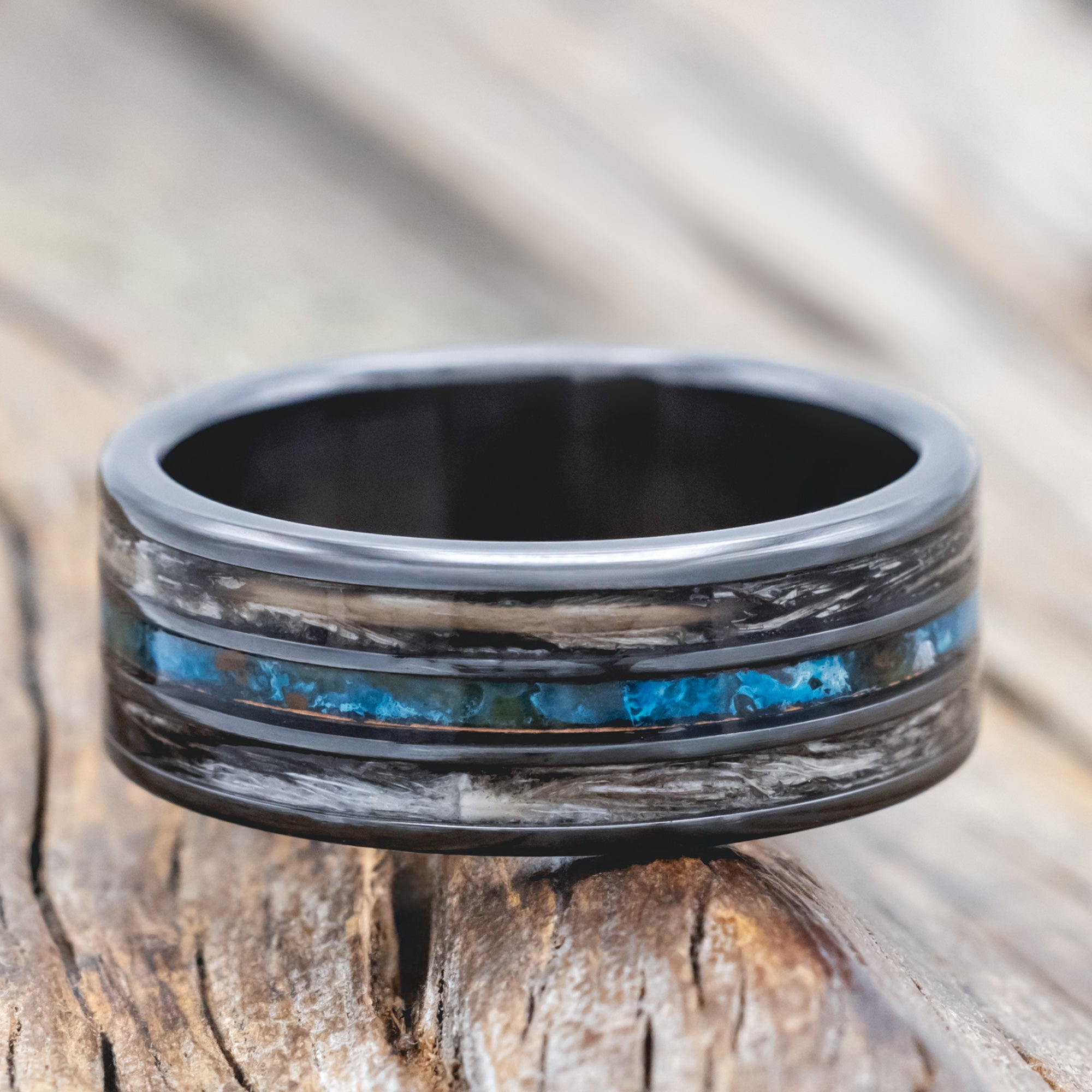 "RIO" - PATINA COPPER & DUCK FEATHER WEDDING BAND-Staghead Designs