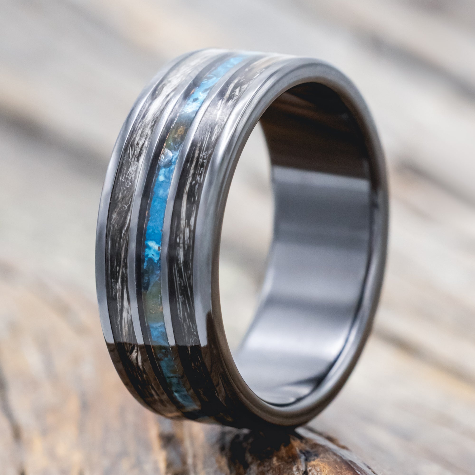 "RIO" - PATINA COPPER & DUCK FEATHER WEDDING BAND-Staghead Designs