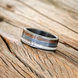 "RIO" - ANTLER, BLACK WALNUT & GREY FISHING LINE WEDDING BAND-2