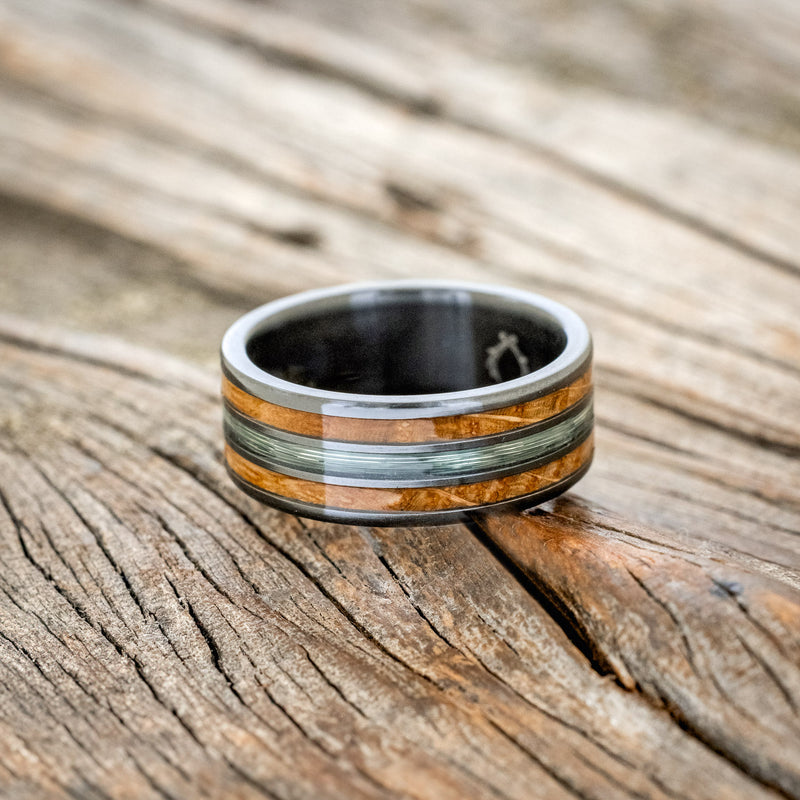 Personalized Mens Green Fishing Line Inlay Wedding Band Ring