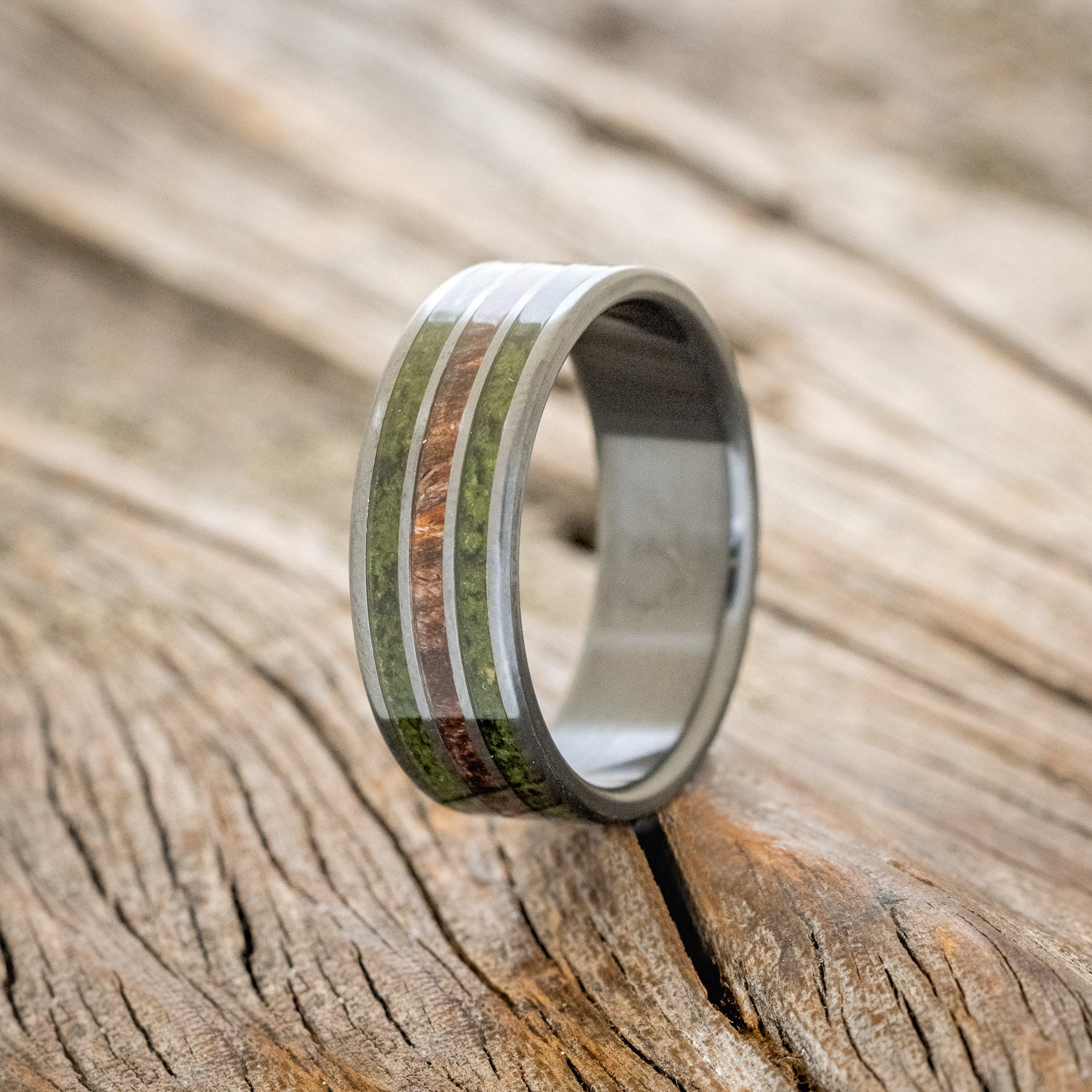 "RIO" - DARK MAPLE WOOD & MOSS WEDDING BAND-4