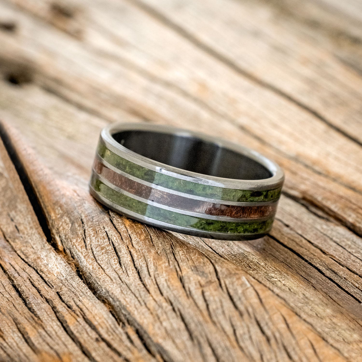 "RIO" - DARK MAPLE WOOD & MOSS WEDDING BAND-5