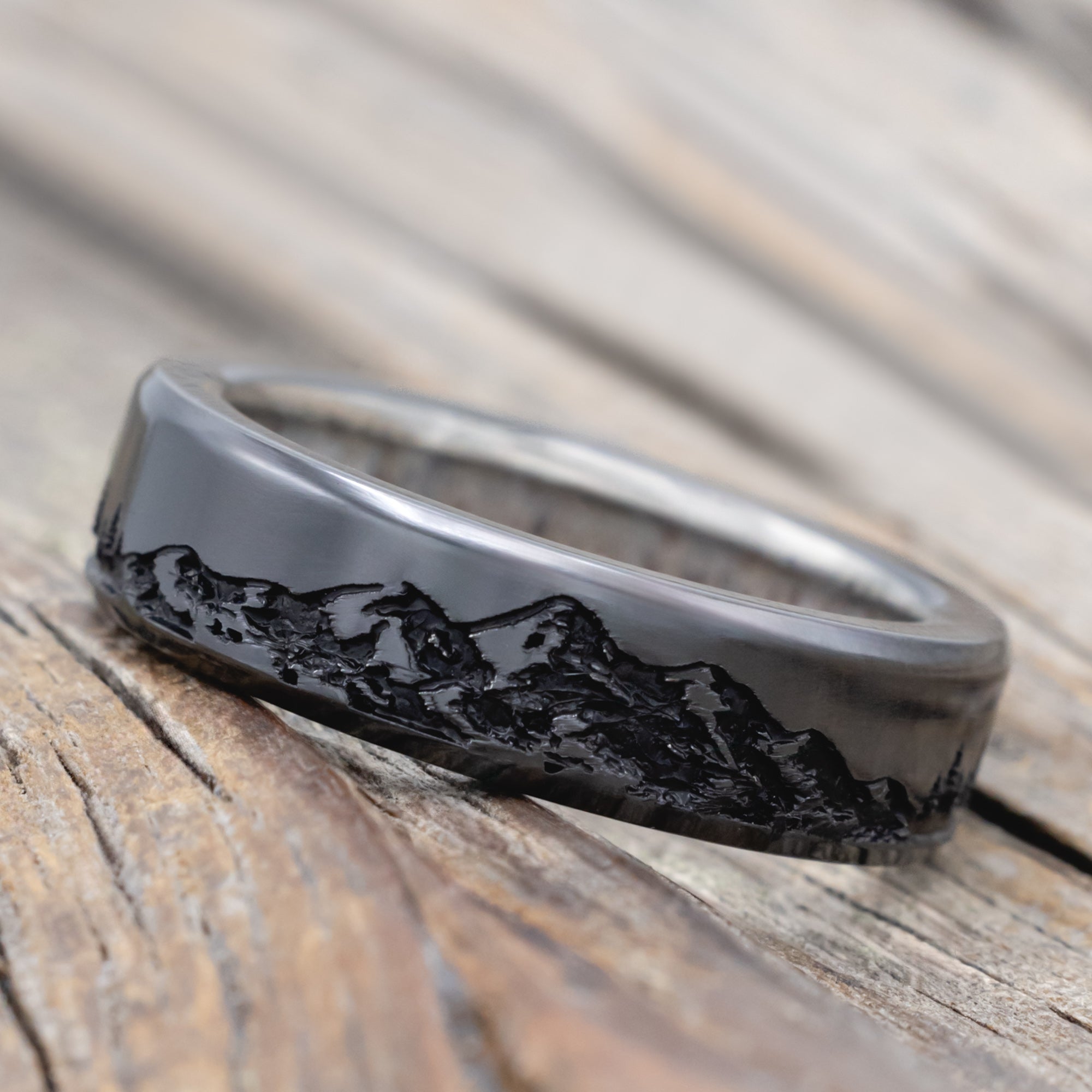 "Ross" - Mountain & Forest Engraved Wedding Band With Custom Lining-Staghead Designs