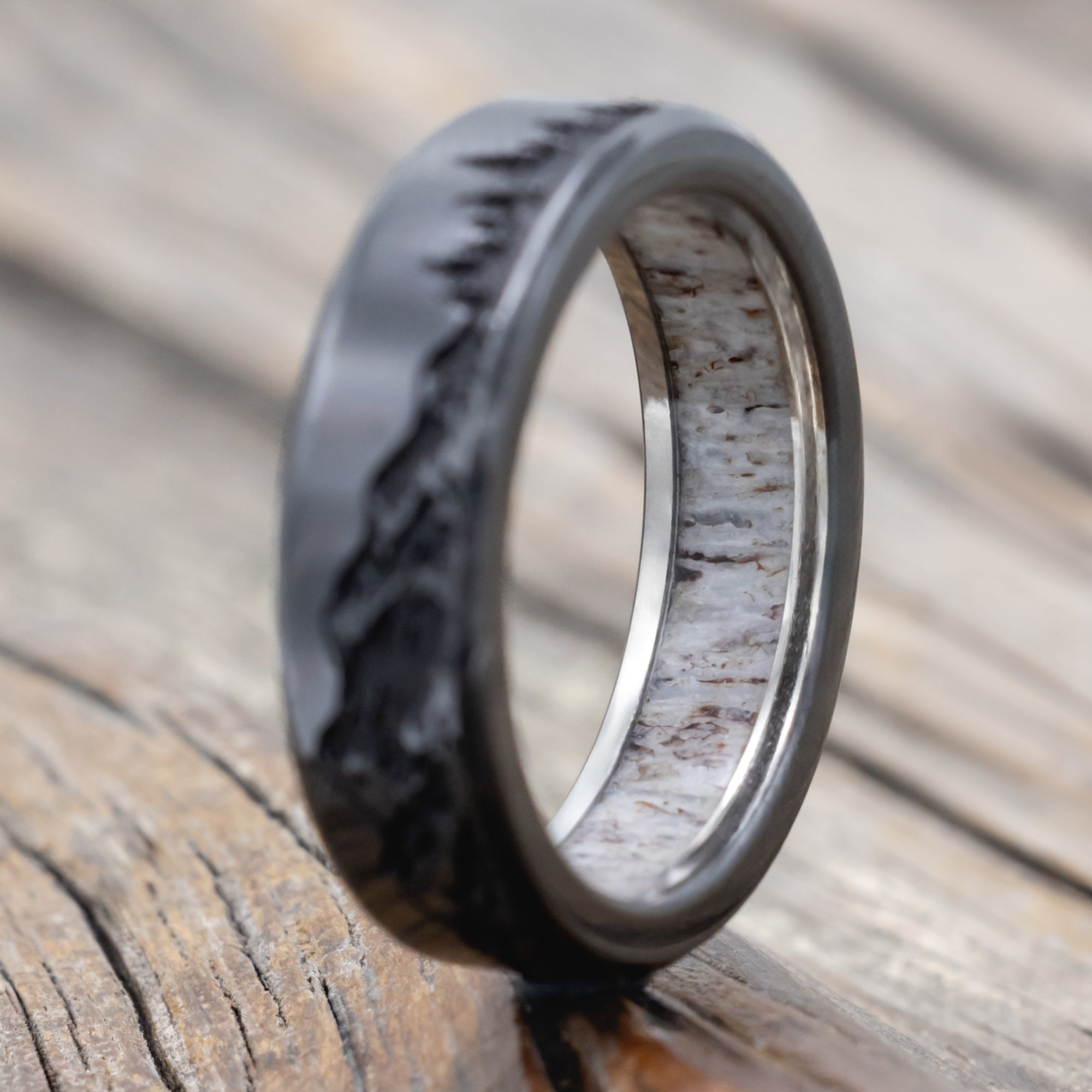 "Ross" - Mountain & Forest Engraved Wedding Band With Custom Lining-Staghead Designs