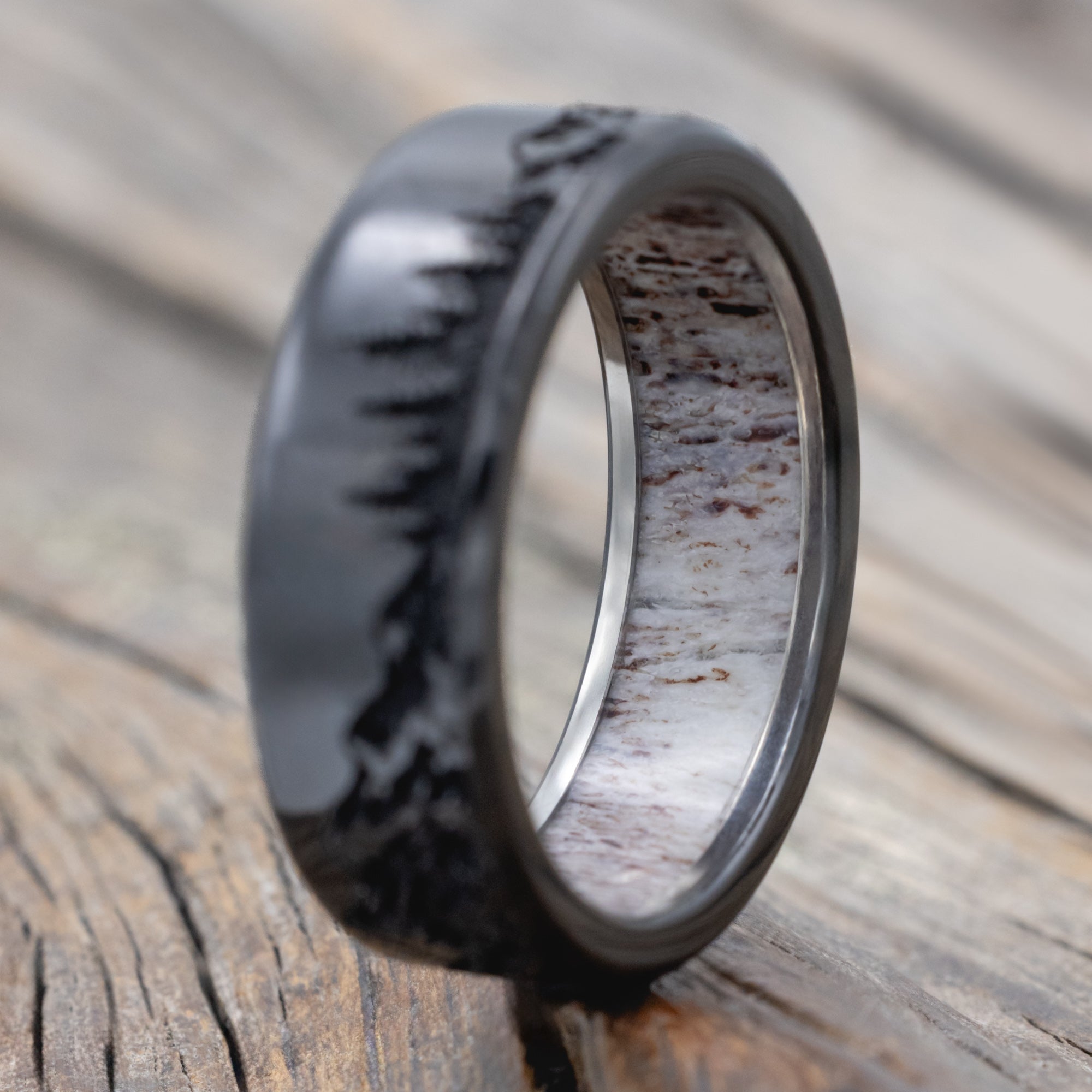 "Ross" - Mountain & Forest Engraved Wedding Band With Custom Lining-Staghead Designs