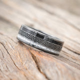 "RYDER" - CELTIC TRIQUETRA KNOT ENGRAVED, DIAMOND DUST & JET STONE WEDDING RING-Staghead Designs