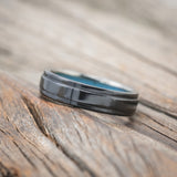 "SEDONA" - RAISED CENTER WEDDING RING WITH A TURQUOISE & MALACHITE LINED 14K GOLD BAND-Staghead Designs