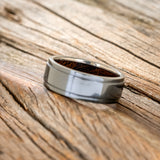 "SEDONA" - RAISED CENTER WEDDING RING WITH AN IRONWOOD LINED BAND - READY TO SHIP-11