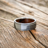 "SEDONA" - RAISED CENTER WEDDING RING WITH AN IRONWOOD LINED BAND - READY TO SHIP-9