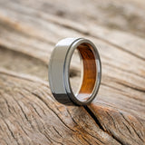 "SEDONA" - RAISED CENTER WEDDING RING WITH AN IRONWOOD LINED BAND - READY TO SHIP-7