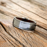 "SEDONA" - RAISED CENTER WEDDING RING WITH AN IRONWOOD LINED BAND - READY TO SHIP-8