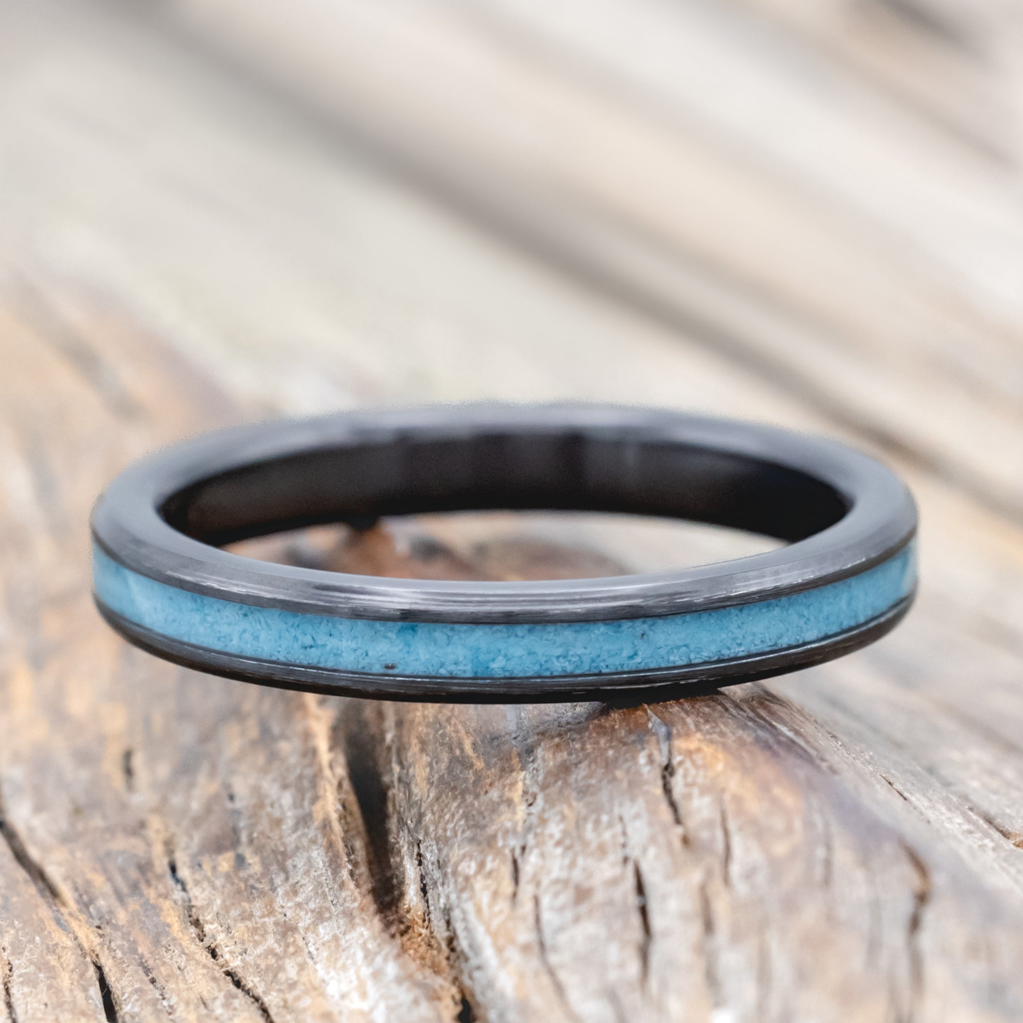 "ETERNA" - TURQUOISE STACKING BAND WITH CUSTOM FINISH-Staghead Designs