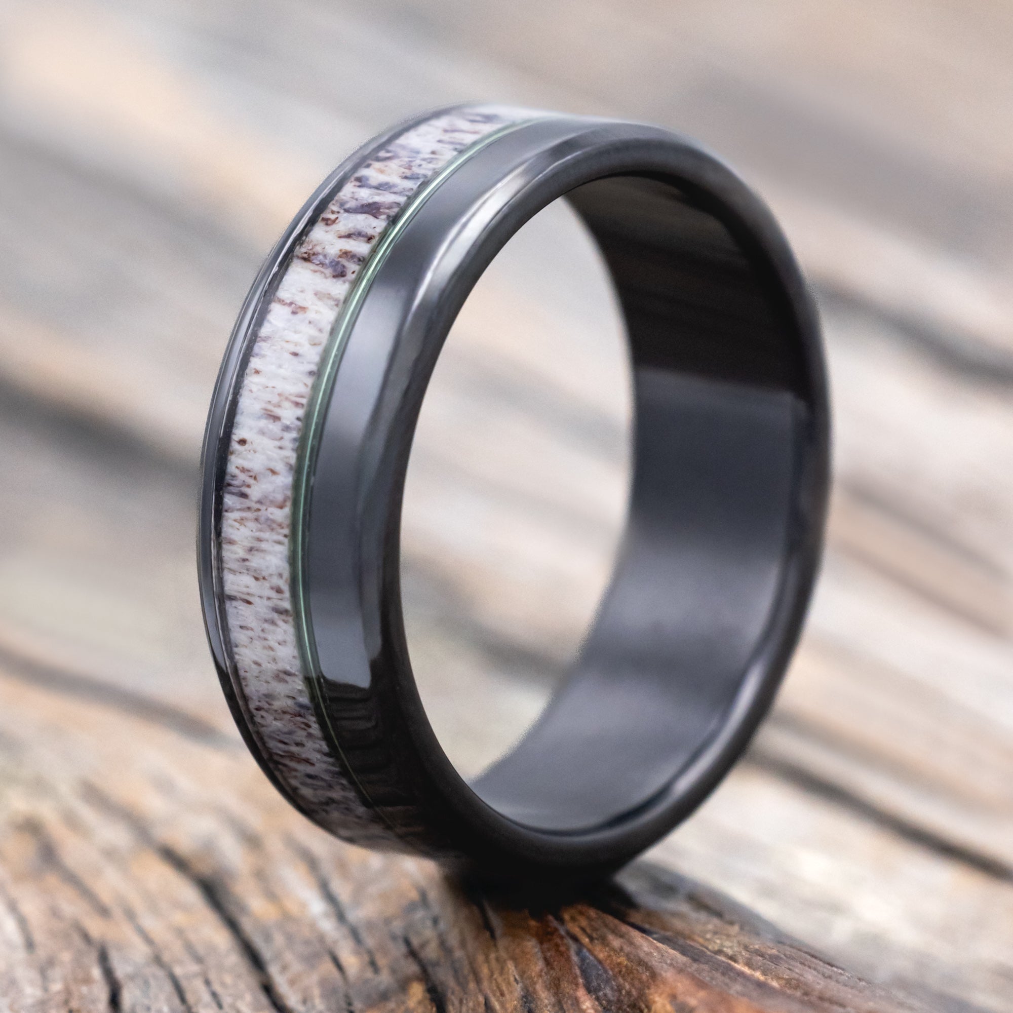 "TANNER" - CLEAR FISHING LINE & ANTLER WEDDING BAND-Staghead Designs