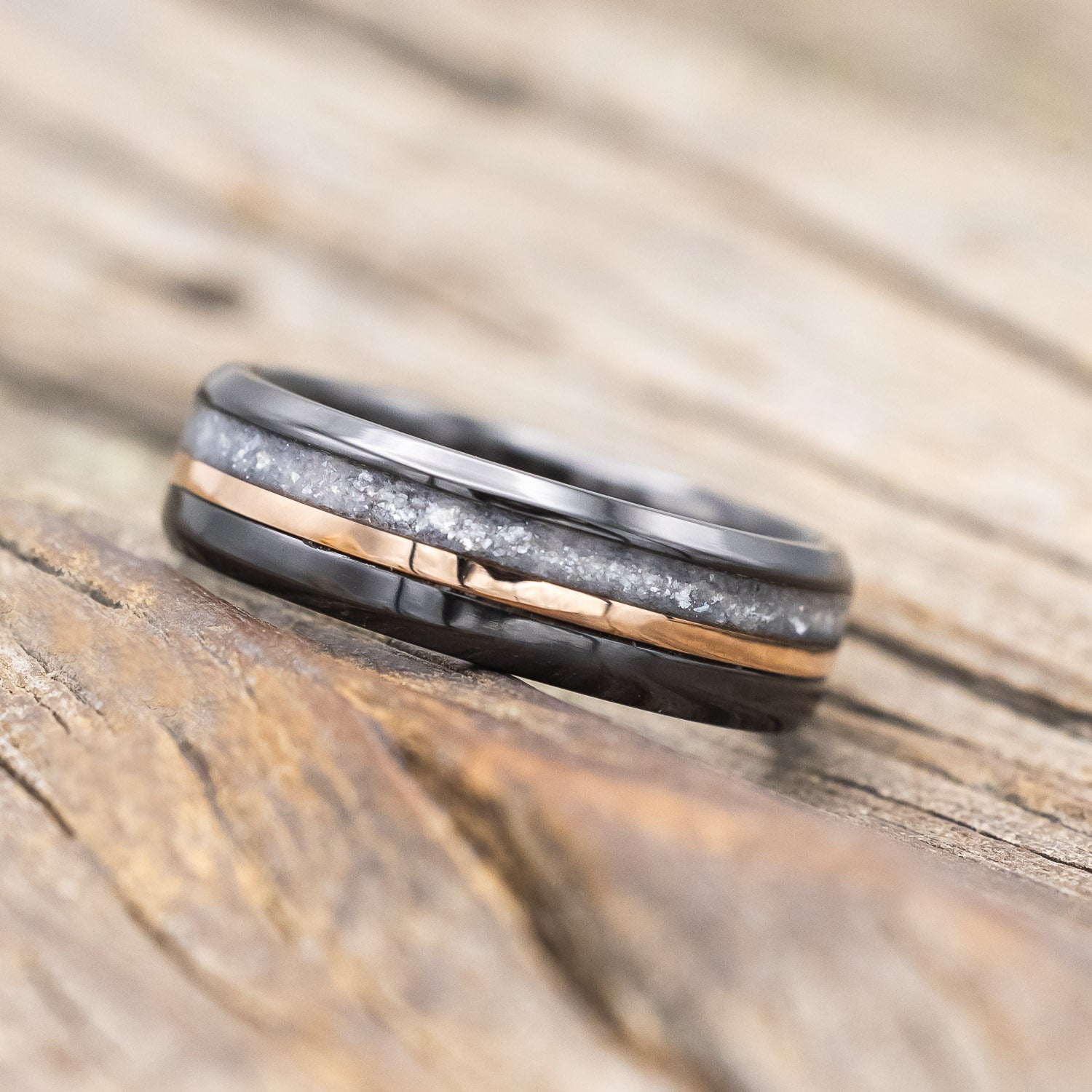 "TANNER" - DIAMOND DUST & 14K GOLD INLAY WEDDING BAND-Staghead Designs