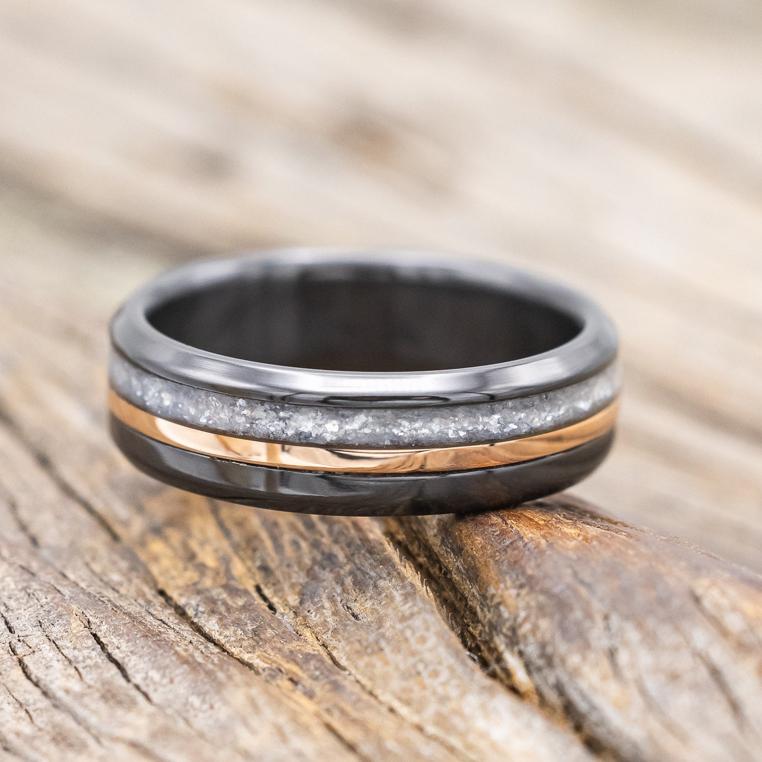 "TANNER" - DIAMOND DUST & 14K GOLD INLAY WEDDING BAND-Staghead Designs
