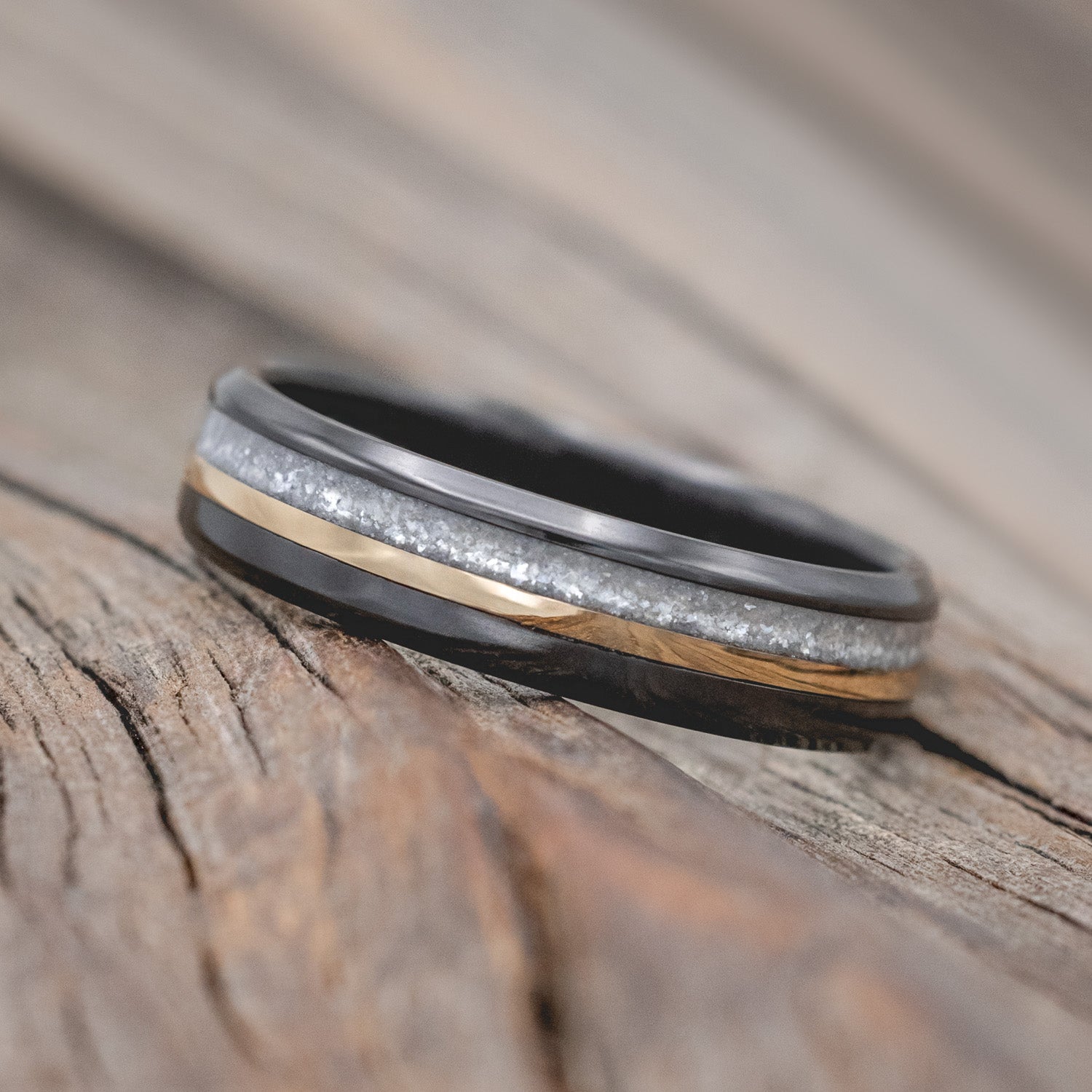 "TANNER" - DIAMOND DUST & 14K GOLD INLAY WEDDING BAND-Staghead Designs