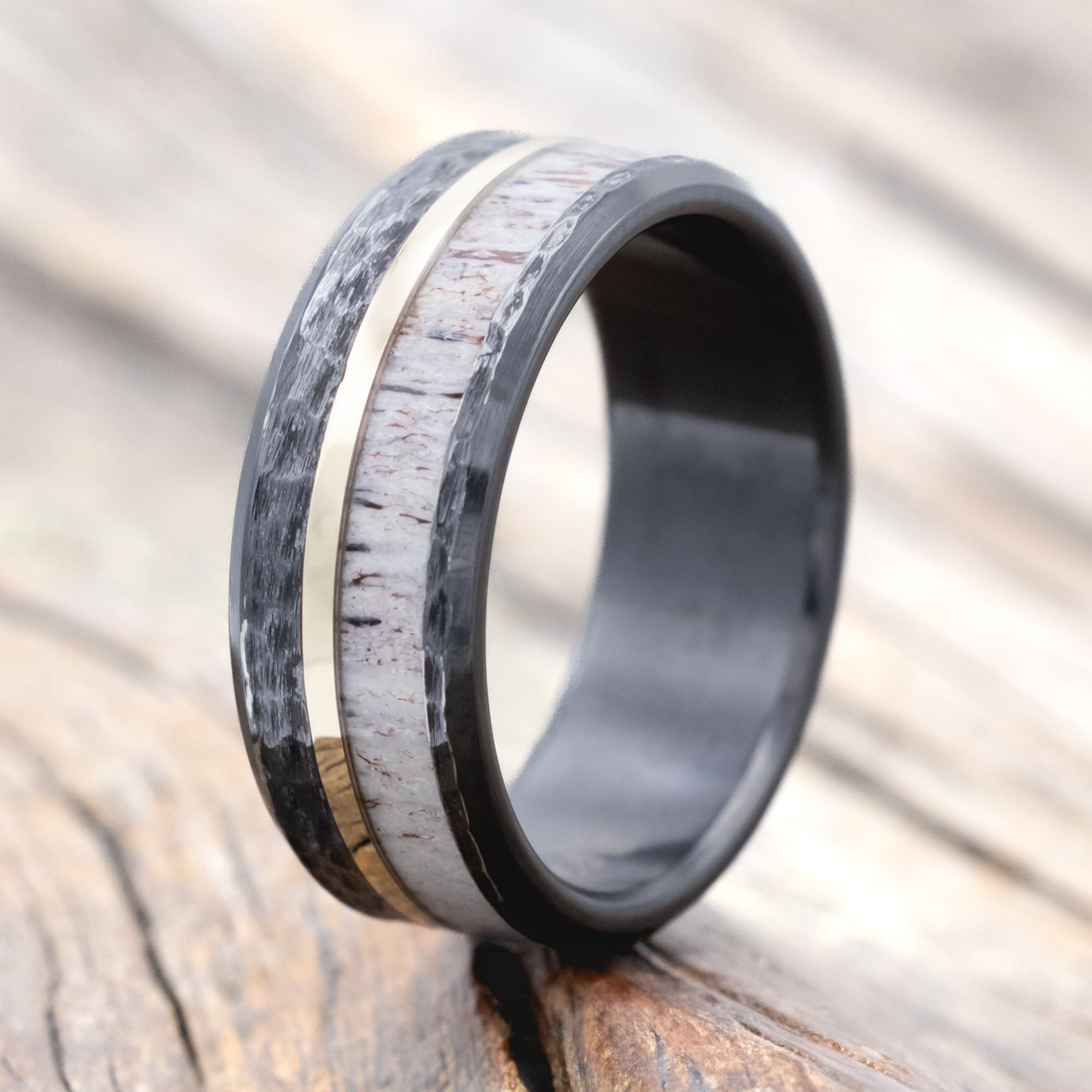 "TANNER" - ELK ANTLER & 14K GOLD INLAY WEDDING BAND-Staghead Designs