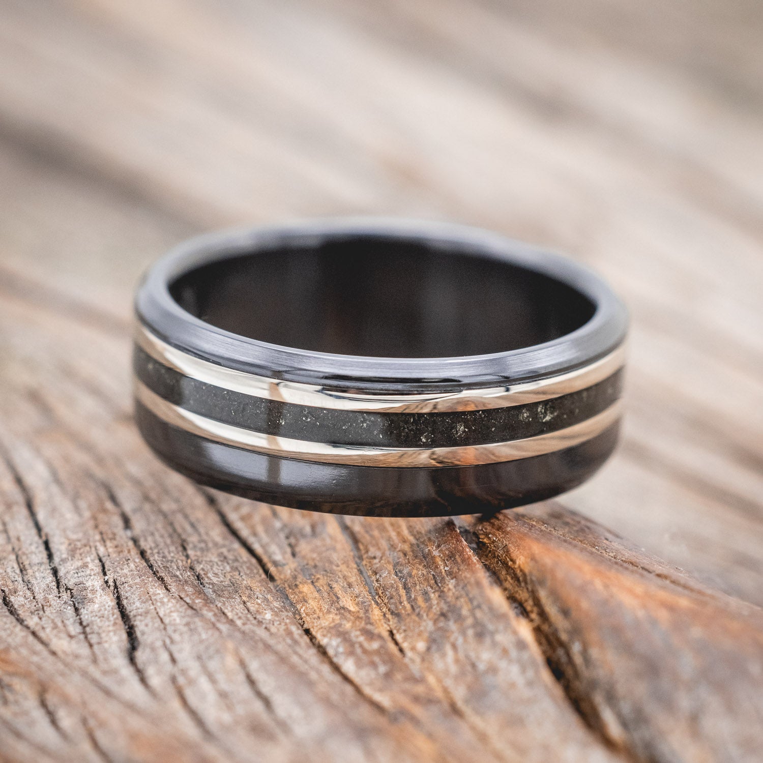 "TANNER" - PYRITE & 14K GOLD INLAYS WEDDING BAND-Staghead Designs