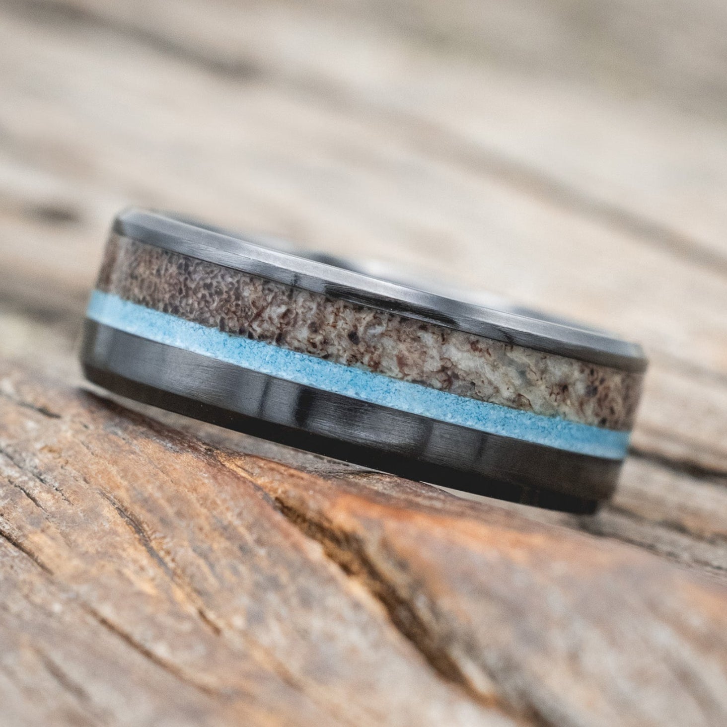 "TANNER" - TURQUOISE & ANTLER WEDDING RING-Staghead Designs