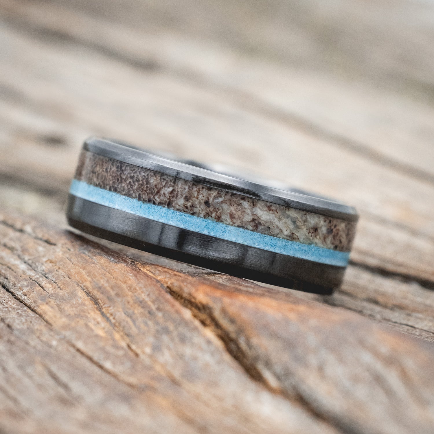 "TANNER" - TURQUOISE & ANTLER WEDDING RING-Staghead Designs