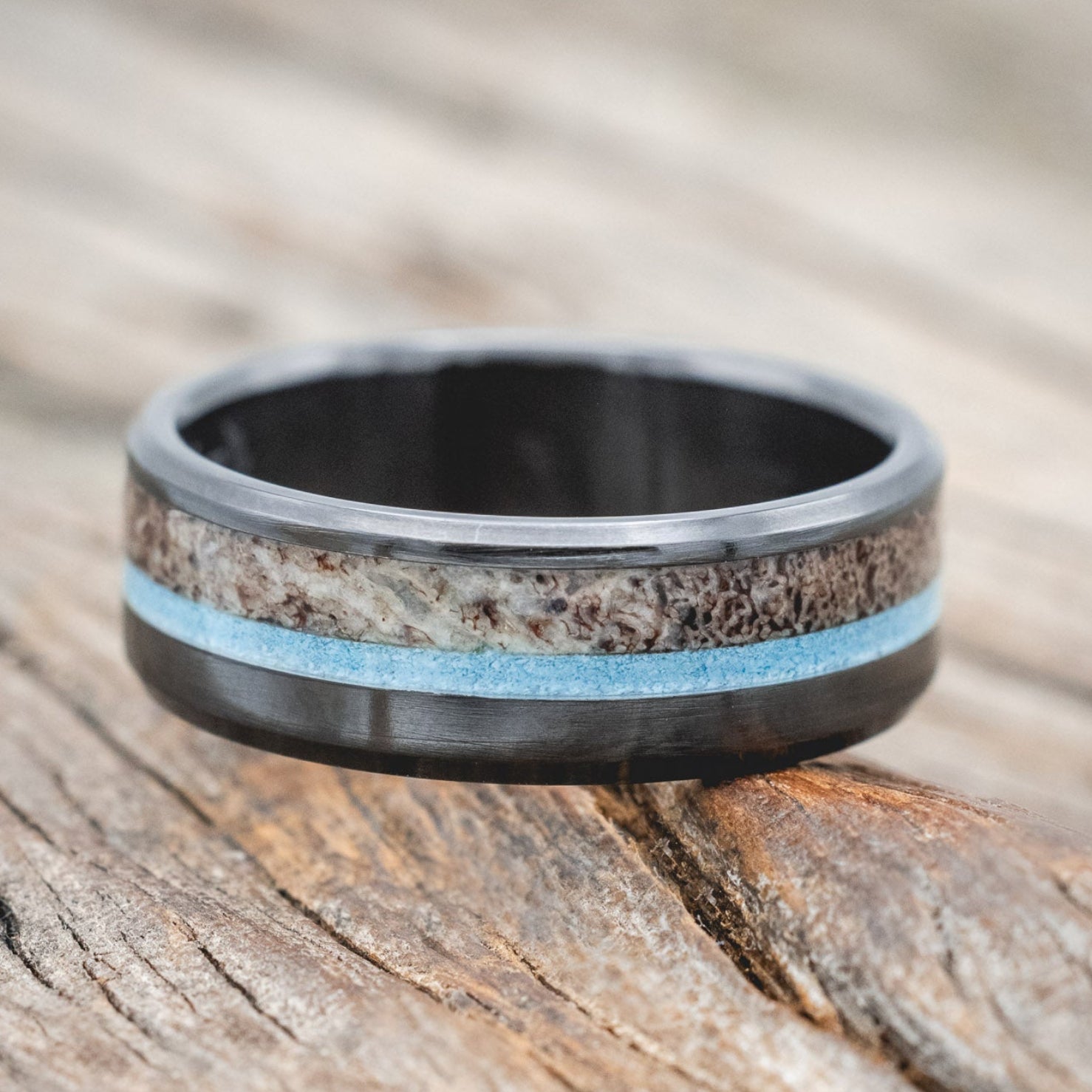 "TANNER" - TURQUOISE & ANTLER WEDDING RING-Staghead Designs