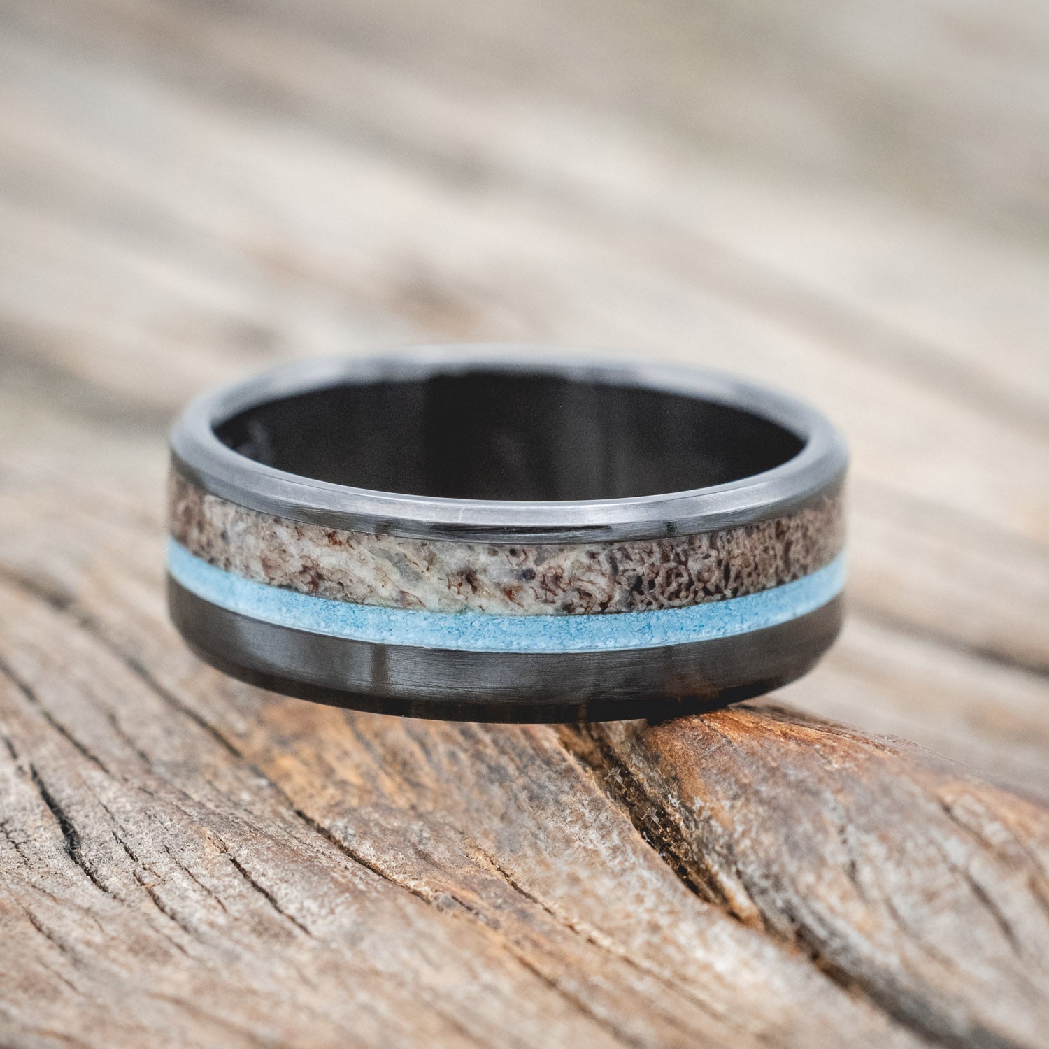 "TANNER" - TURQUOISE & ANTLER WEDDING RING-Staghead Designs