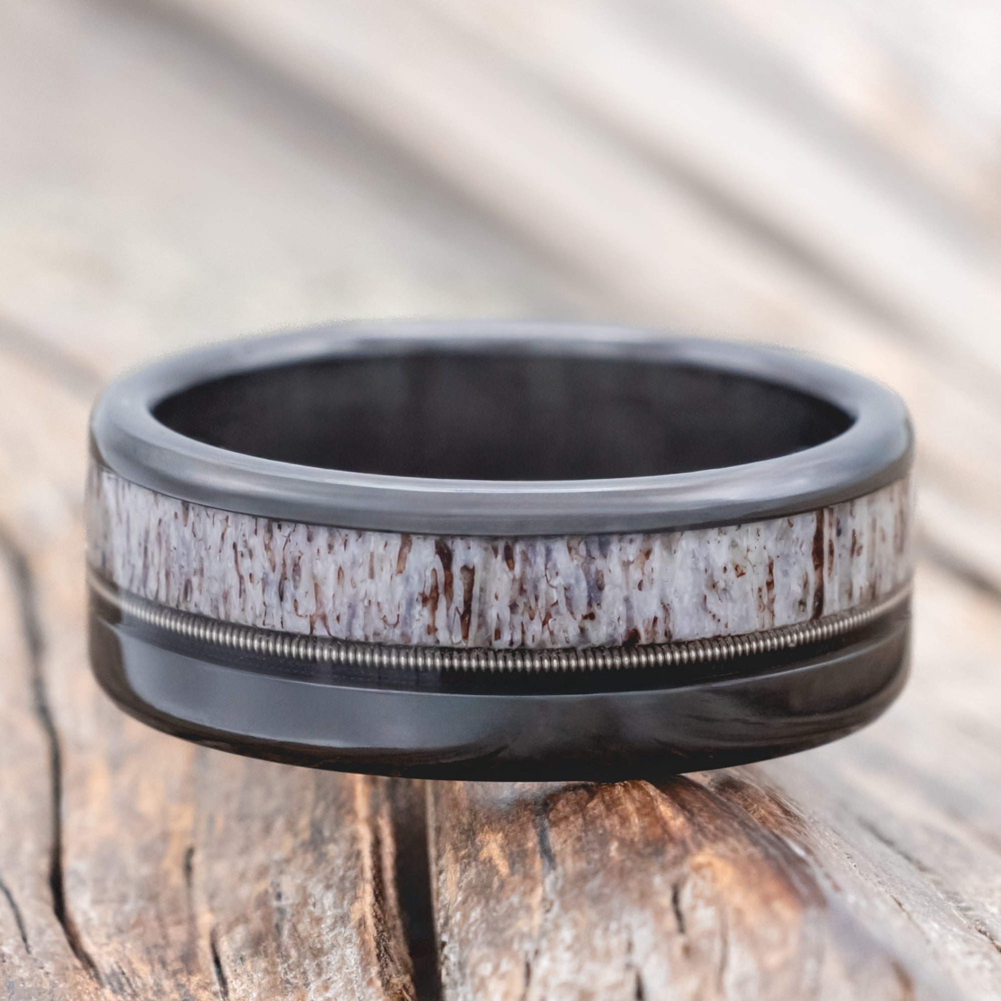 "TANNER" - GUITAR STRING & ANTLER WEDDING BAND-Staghead Designs