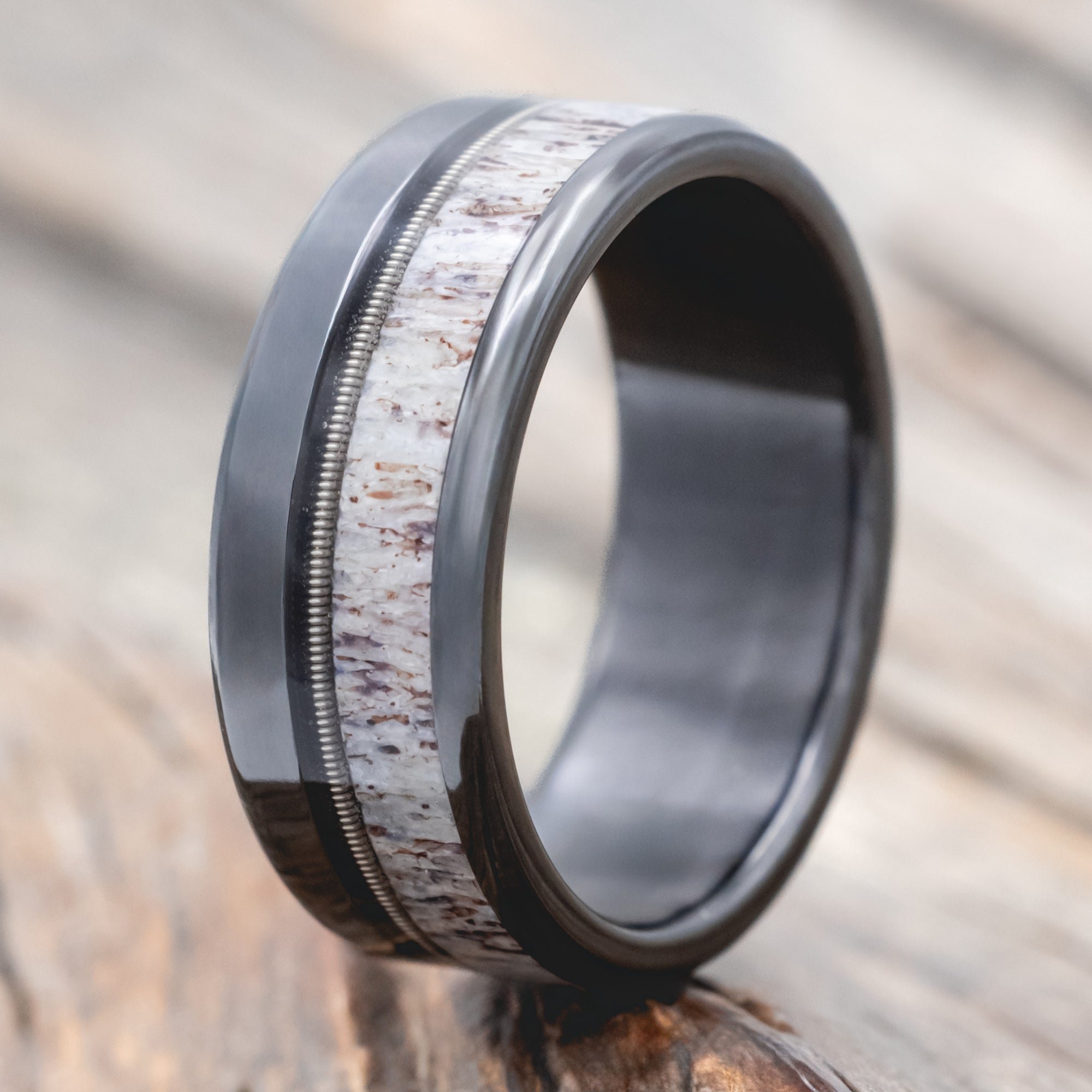 "TANNER" - GUITAR STRING & ANTLER WEDDING BAND-Staghead Designs