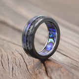 "TRITON" - WAVE ENGRAVED WEDDING BAND WITH PAUA SHELL INLAY & LINING-Staghead Designs