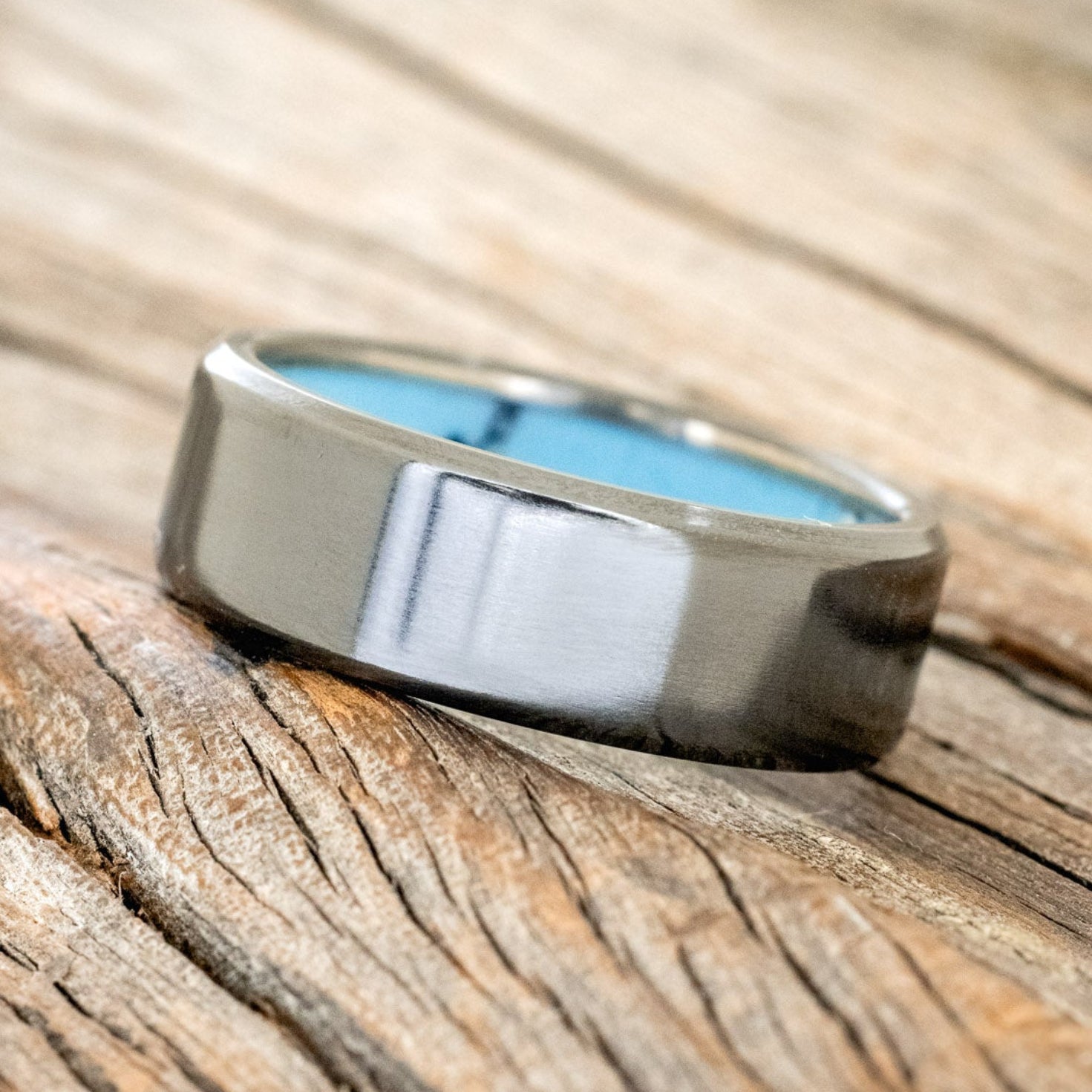TURQUOISE & BLACK MATRIX TRUSTONE LINED WEDDING BAND-2