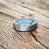 TURQUOISE & BLACK MATRIX TRUSTONE LINED WEDDING BAND-3