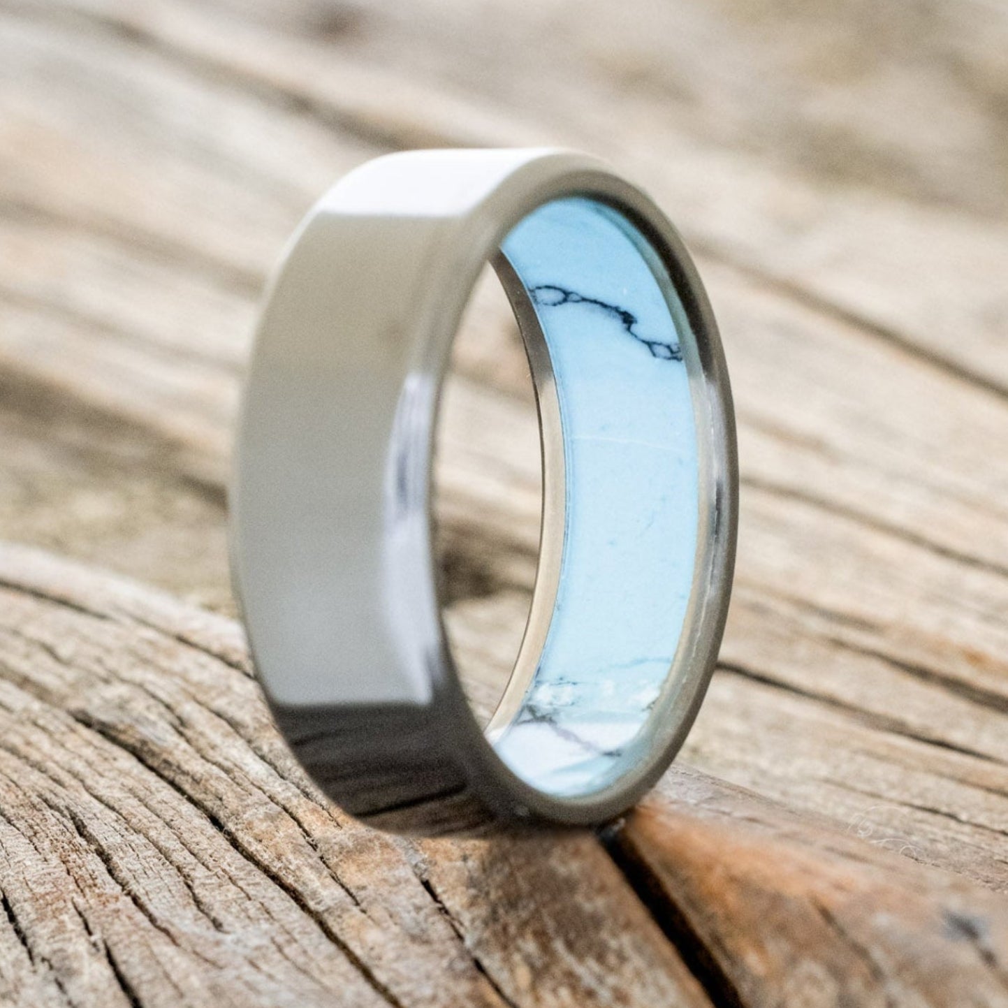 TURQUOISE & BLACK MATRIX TRUSTONE LINED WEDDING BAND-4