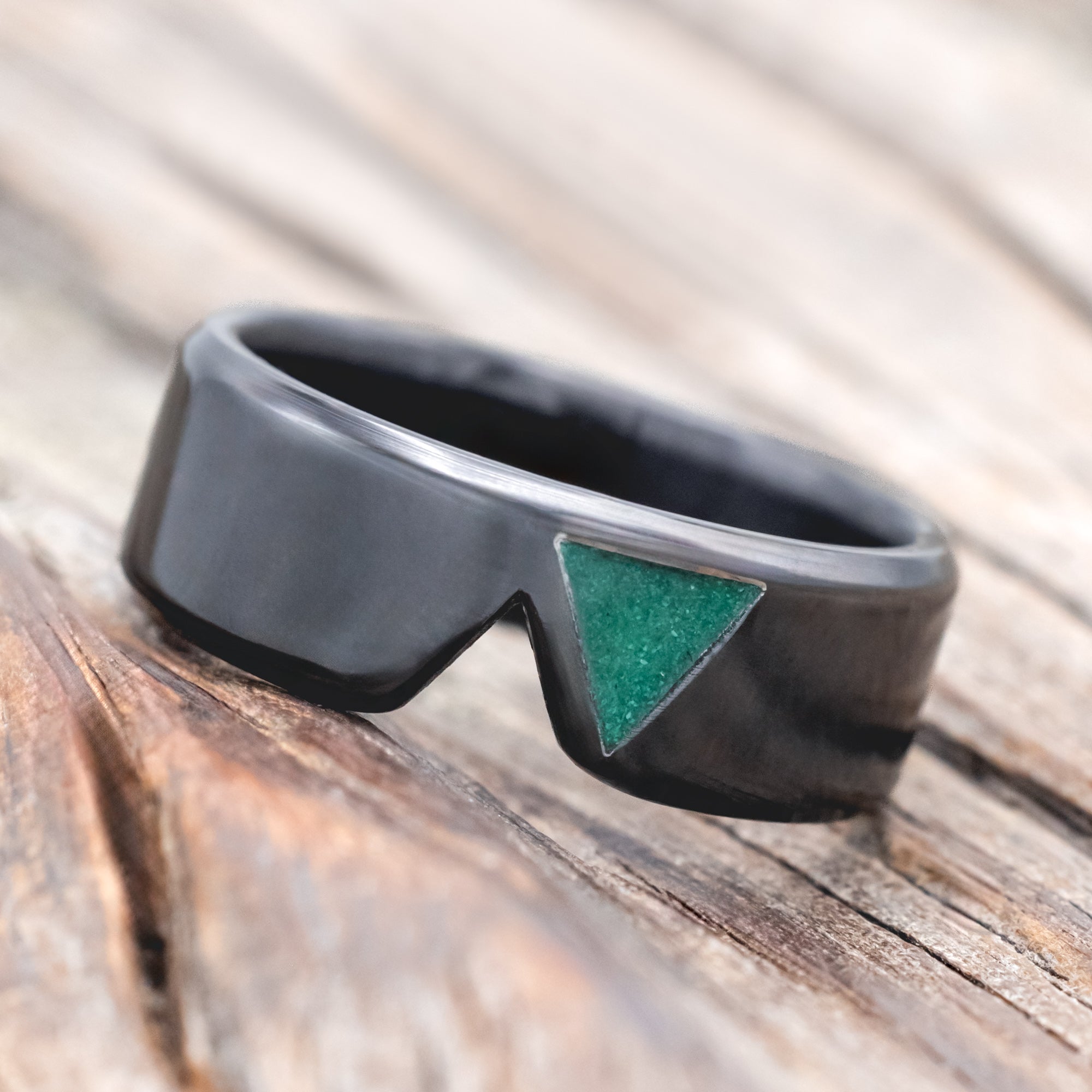 "VALENTINO" - MALACHITE & OPAL MIX FILLED TRIANGLE WEDDING BAND-Staghead Designs