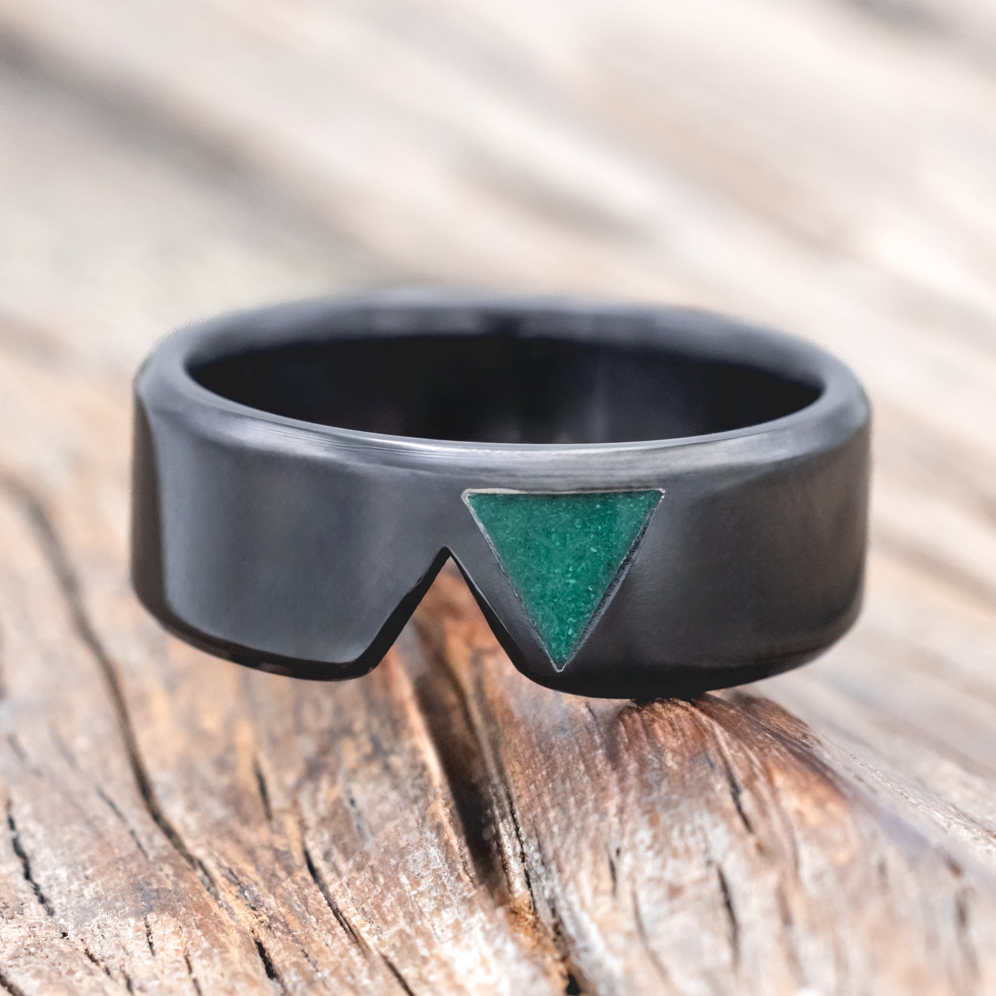 "VALENTINO" - MALACHITE & OPAL MIX FILLED TRIANGLE WEDDING BAND-Staghead Designs