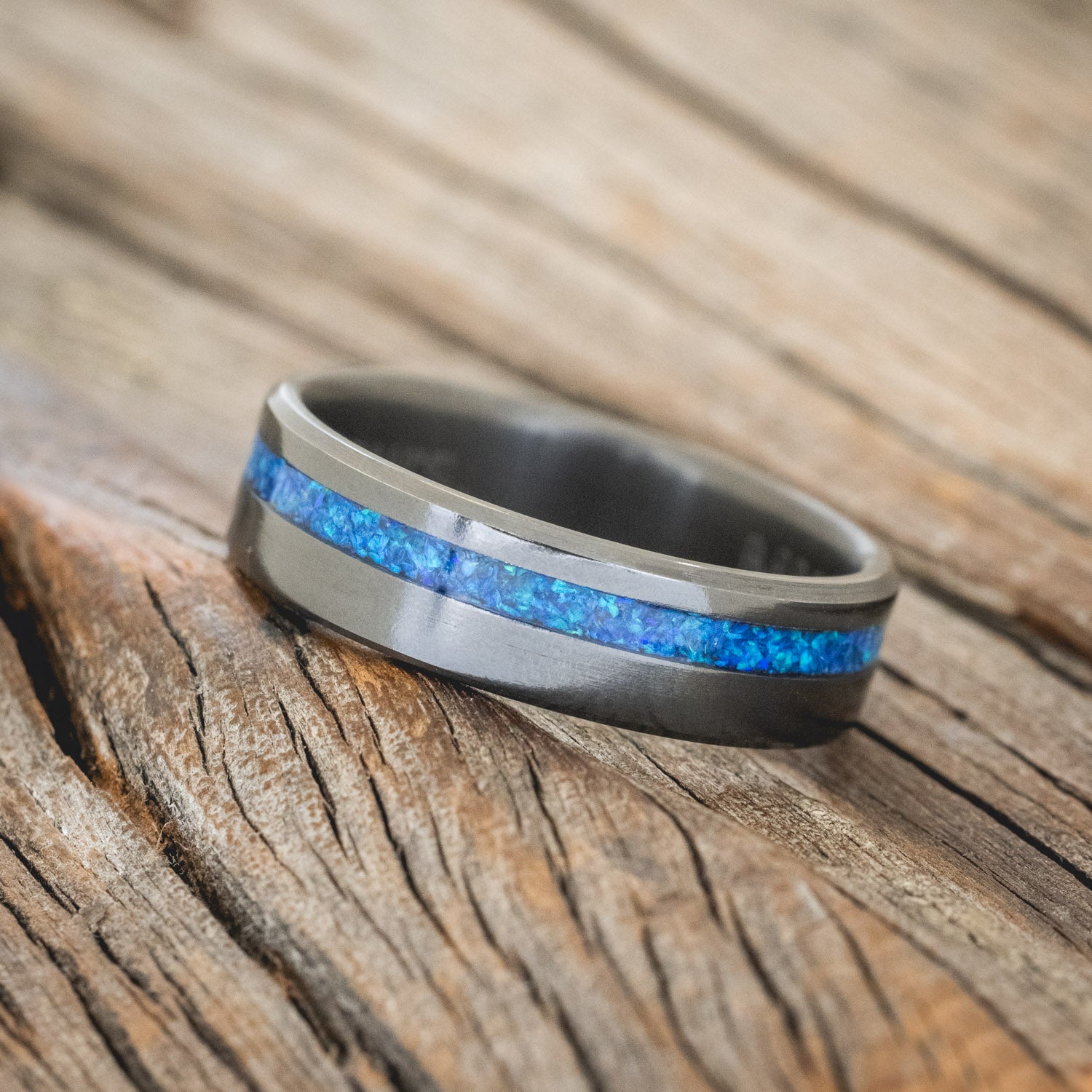 "VERTIGO" - BLUE OPAL WEDDING BAND-2
