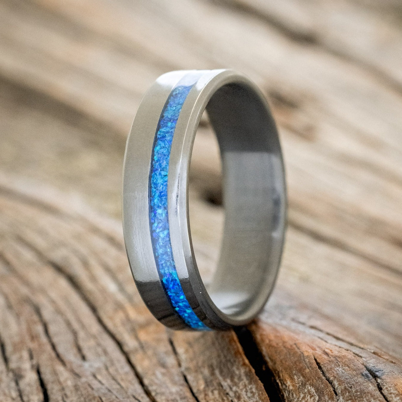"VERTIGO" - BLUE OPAL WEDDING BAND-1